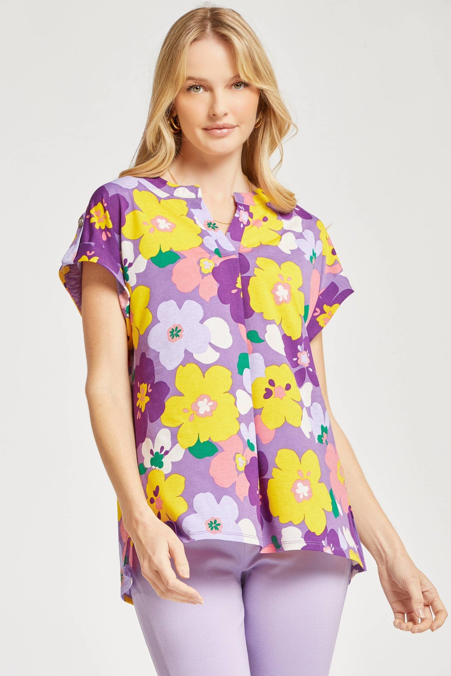 Lilly Dolman Lilac Floral Wrinkle Free Blouse