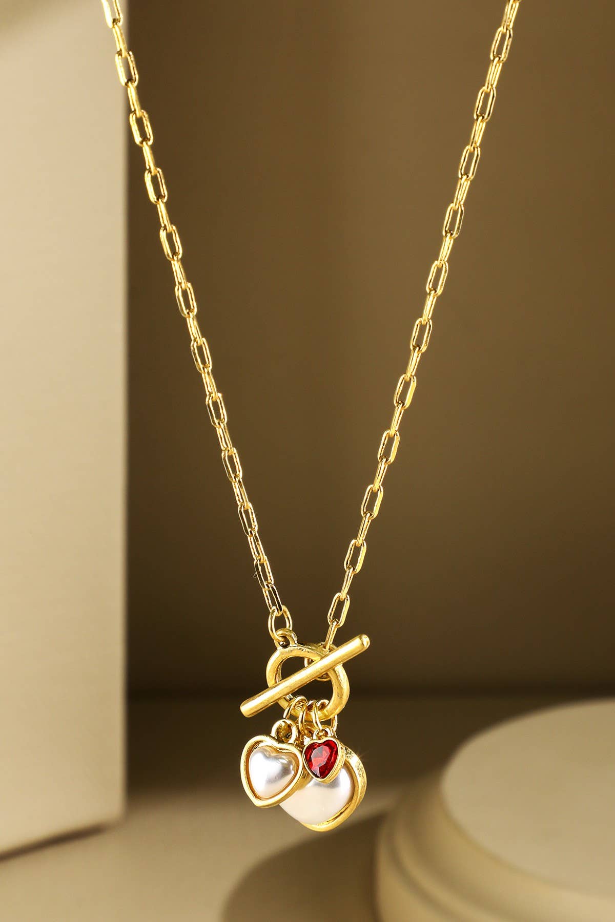 Heart Shaped Pearl Charm Necklace