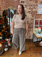 Leopard Print Wide Leg Pleated Pants