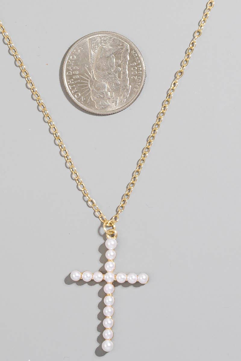 Pearl Cross Pendant Necklace