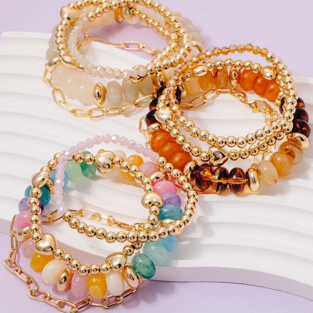 Marble Hearts Beaded Bracelet Set