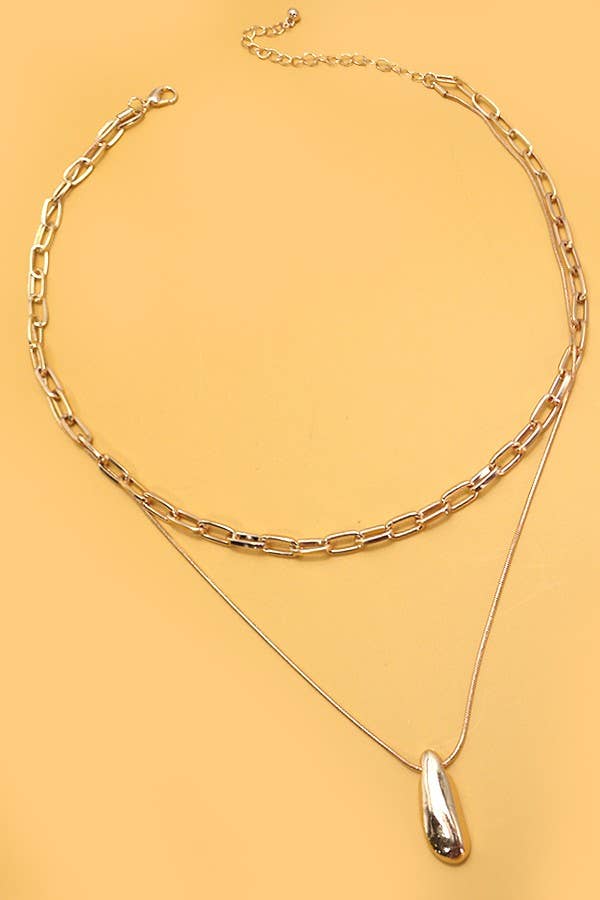 Layered Pebble Bean Charm Necklace