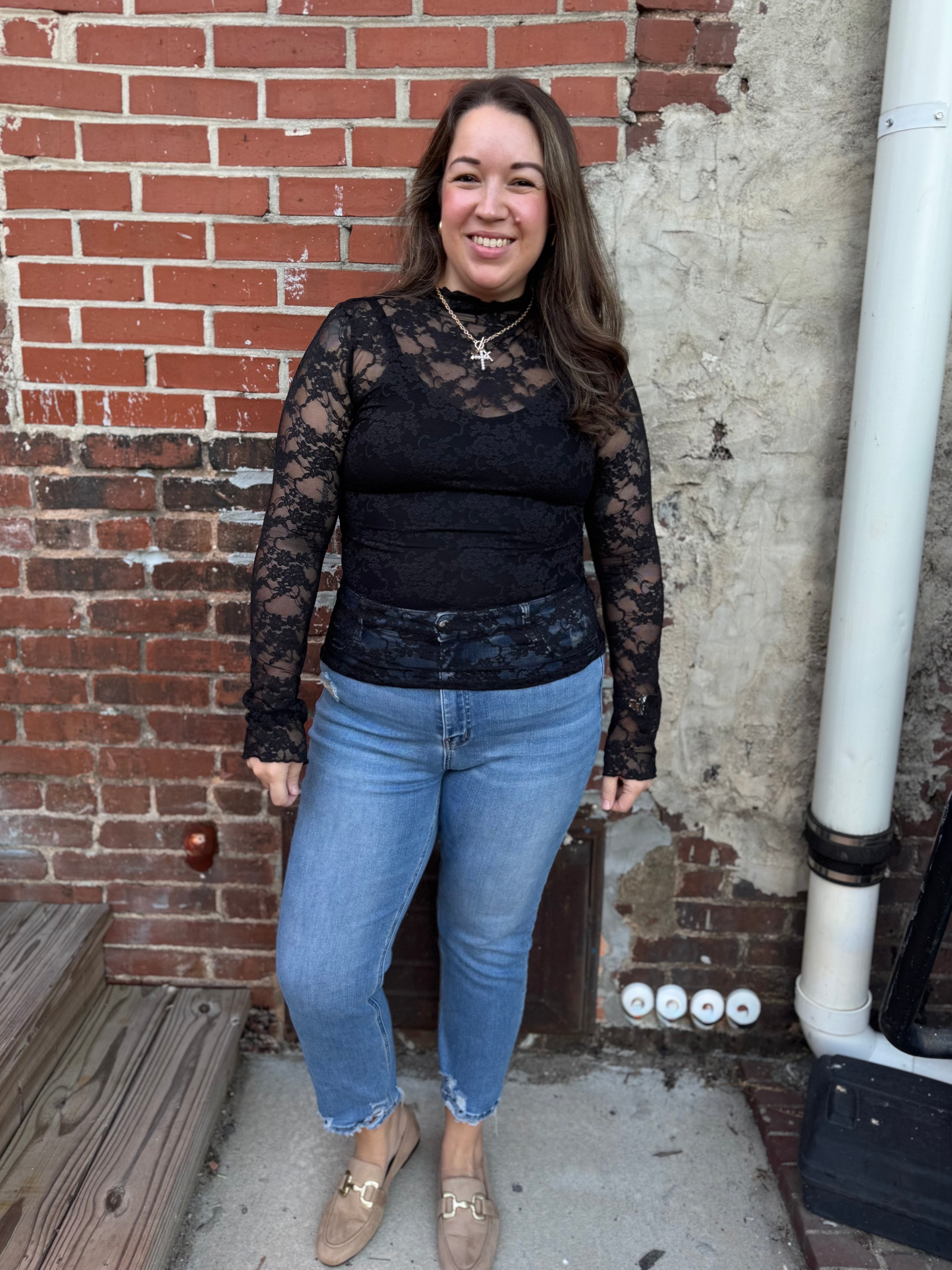 Tansy Sheer Mesh Top in Black