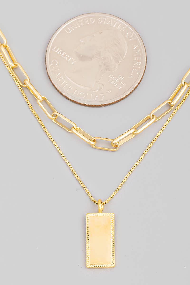 Rectangle Pendant Layered Necklace