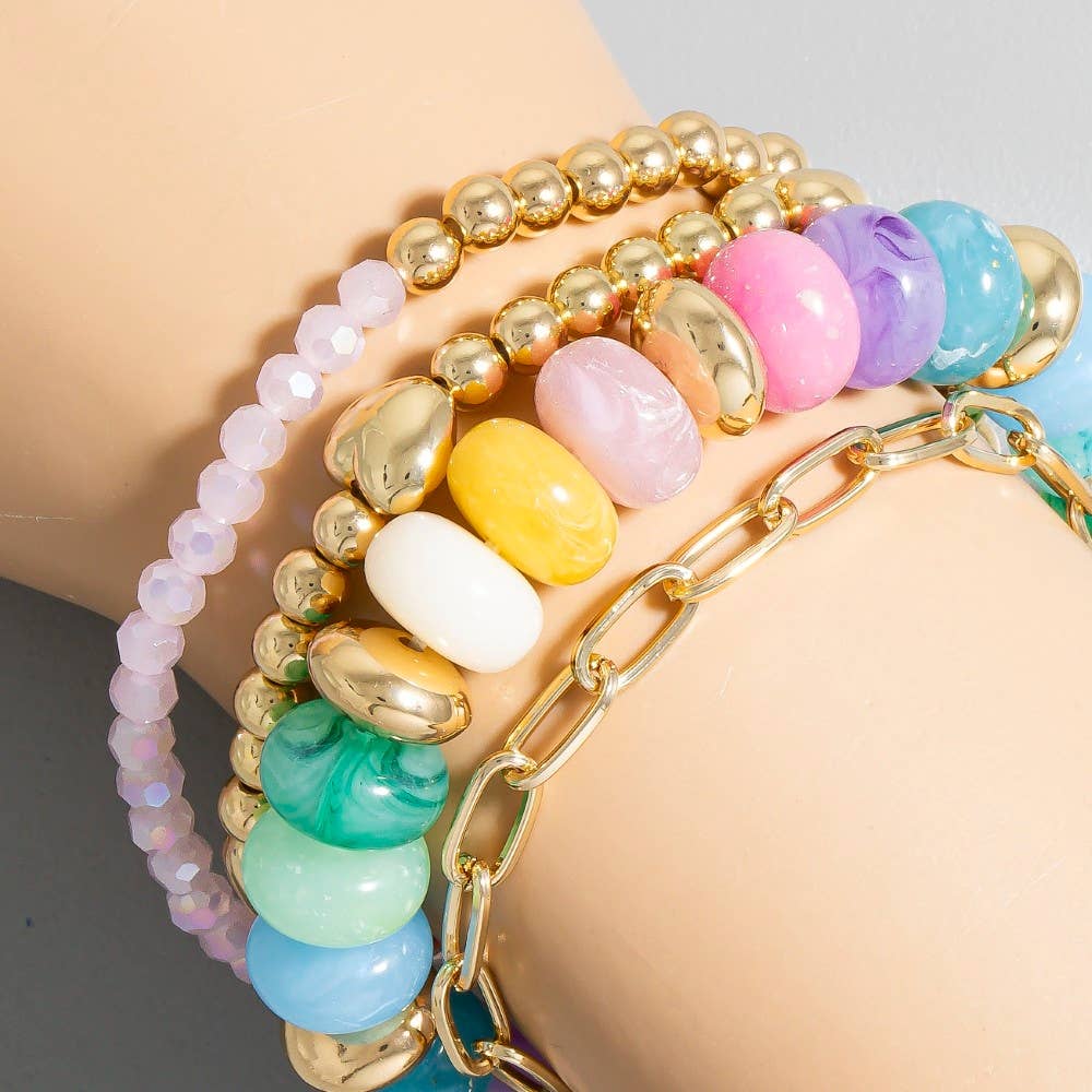 Marble Hearts Beaded Bracelet Set