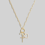 Heart Cross And Gem Necklace