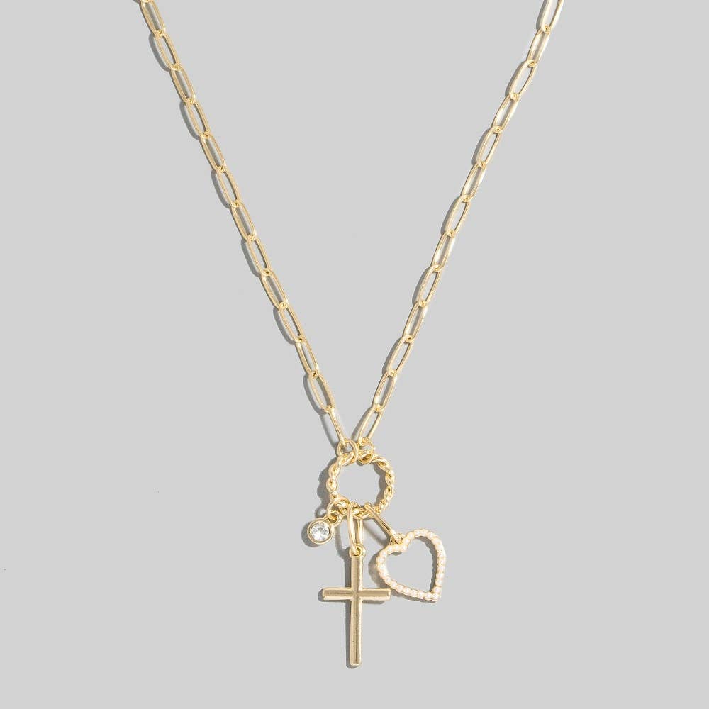 Heart Cross And Gem Necklace
