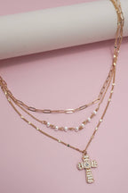 Beaded Cross Layered Necklace