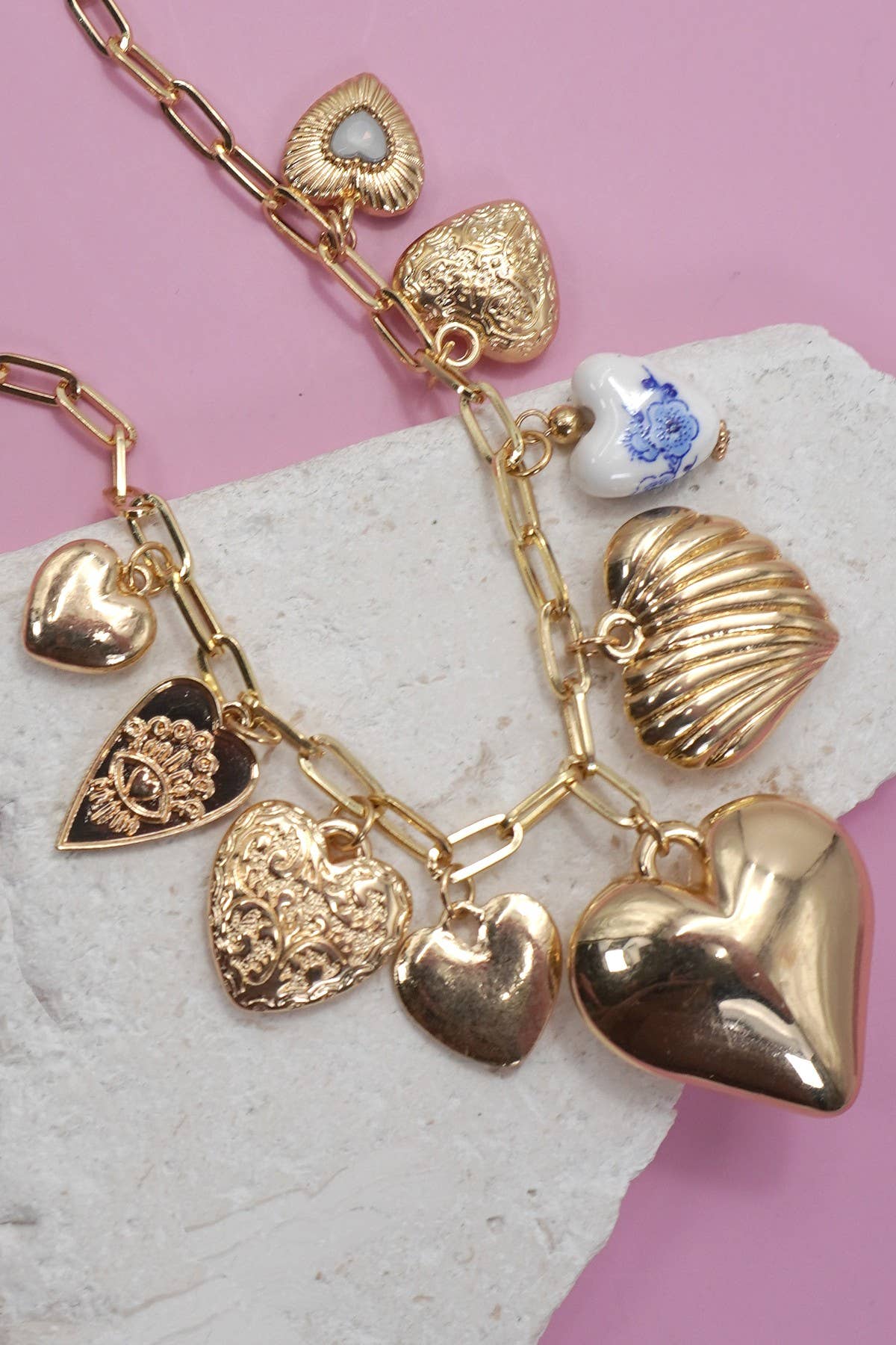 Ceramic Porcelain Multi-Heart Charm Necklace