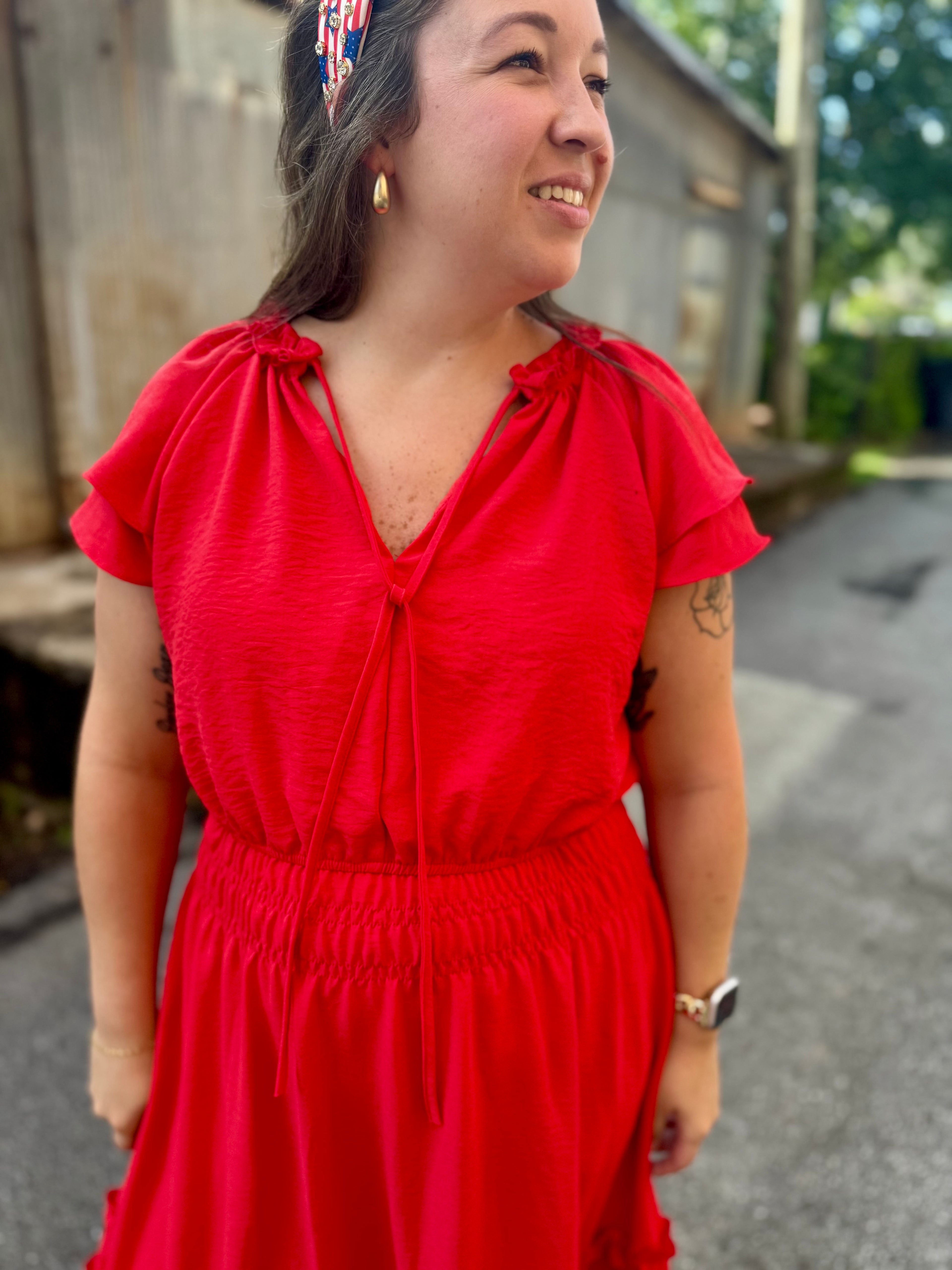 Ruffled in Red Midi Dress
