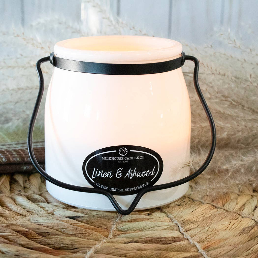 16 oz Butter Jar Candle: Linen & Ashwood