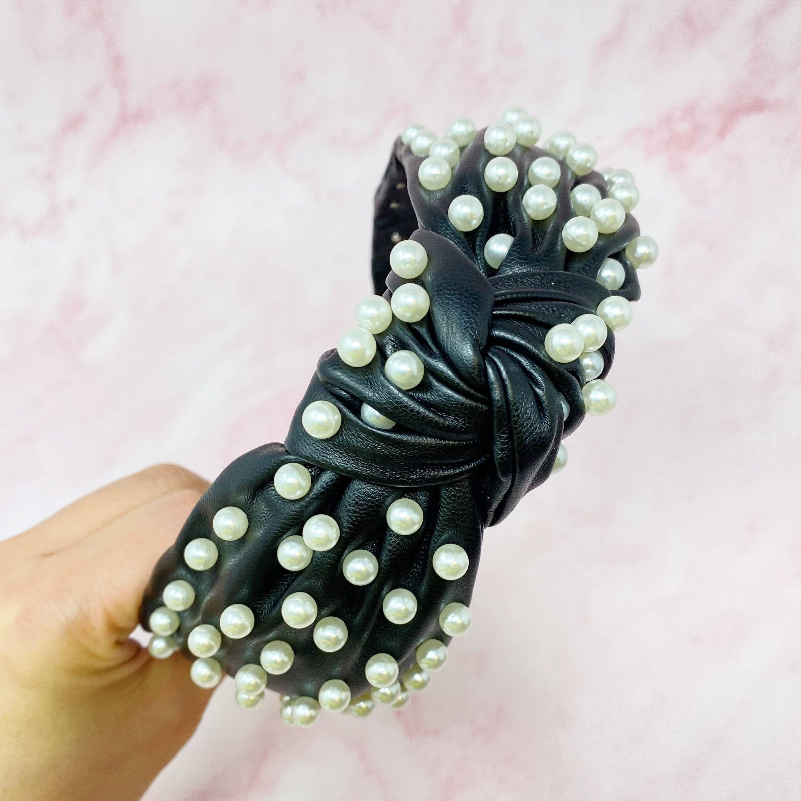 Pearled Up Faux Leather Headband