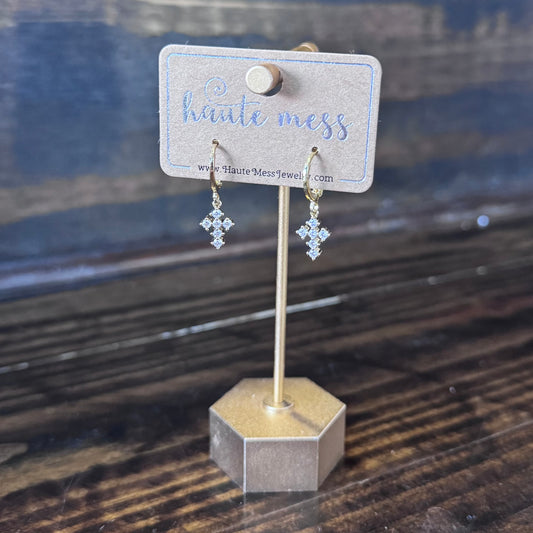 Ornate Cross Huggie Earrings
