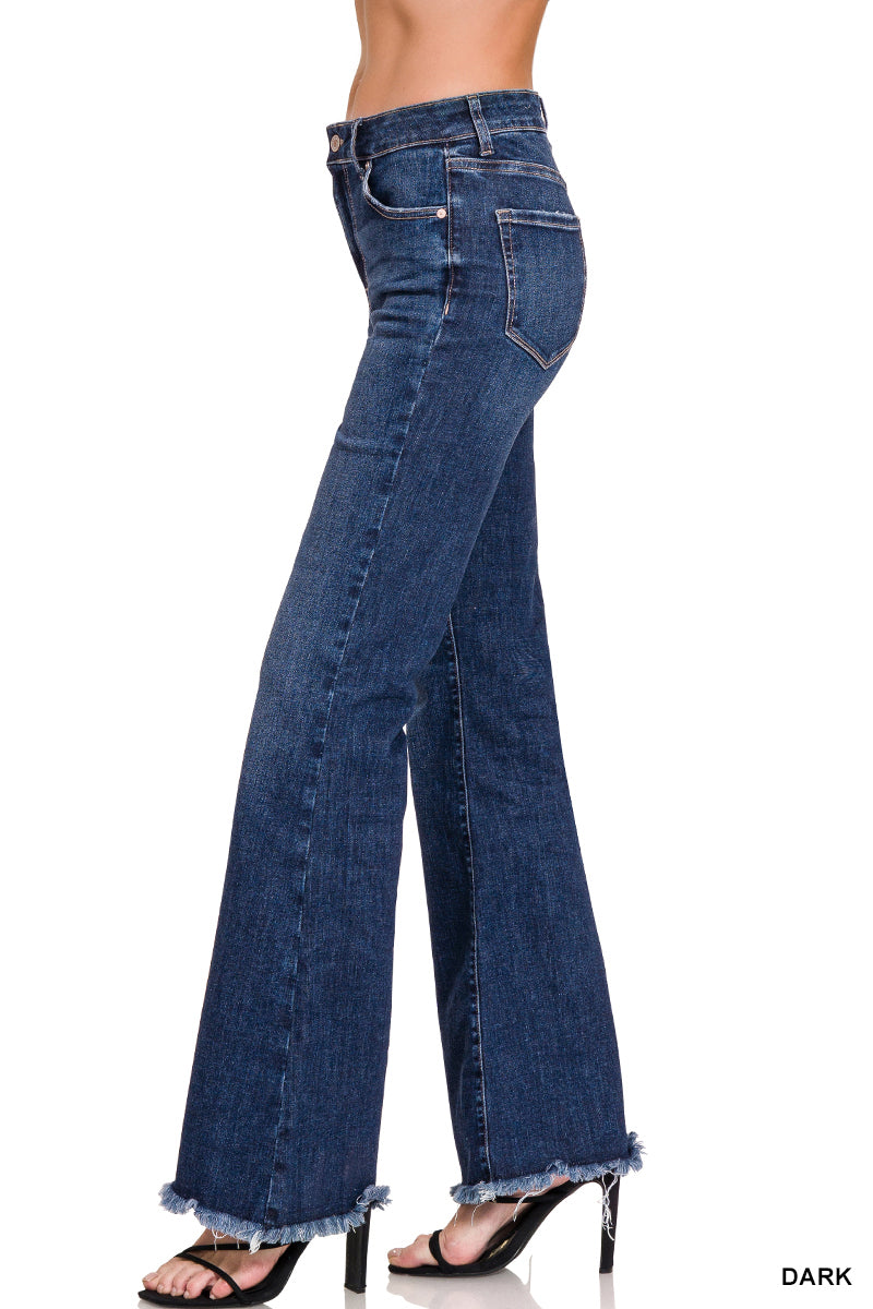 Zelda High Rise Raw Hem Flare Jeans