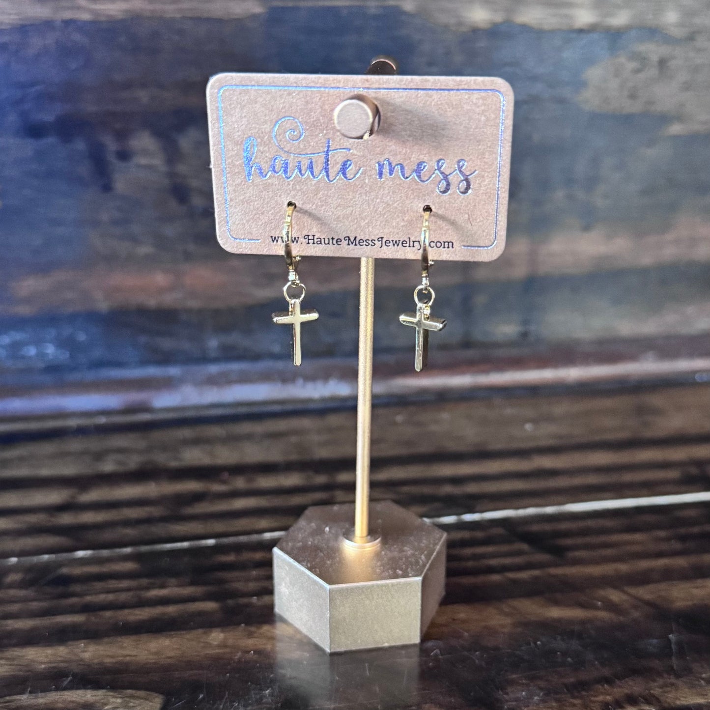Dainty Gold Cross Huggie Earrings