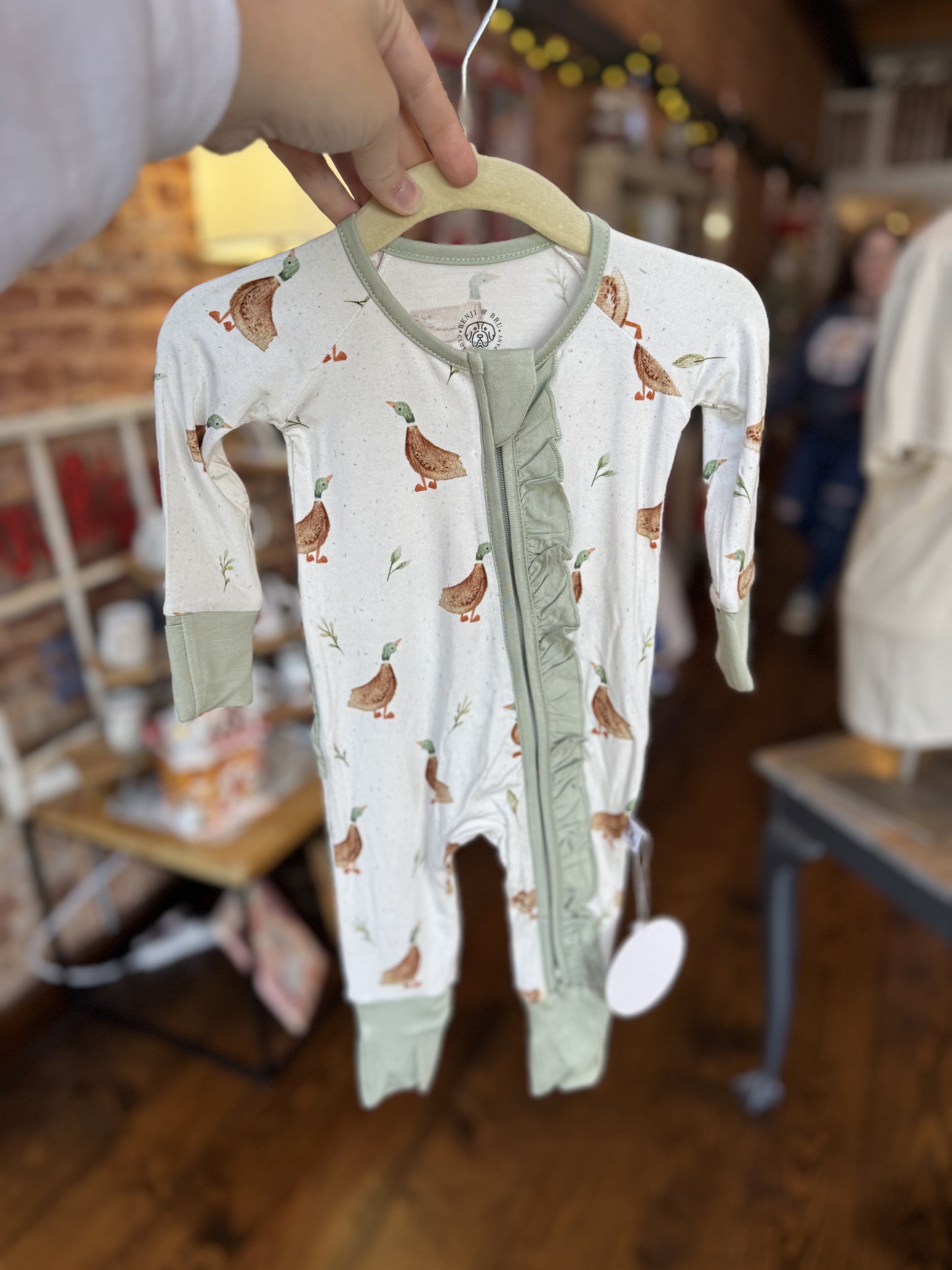 Ruffled Ducks in the Meadow Bamboo Zippie Pajamas