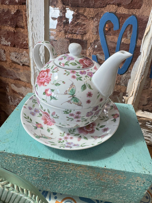 3 Piece Floral Teapot