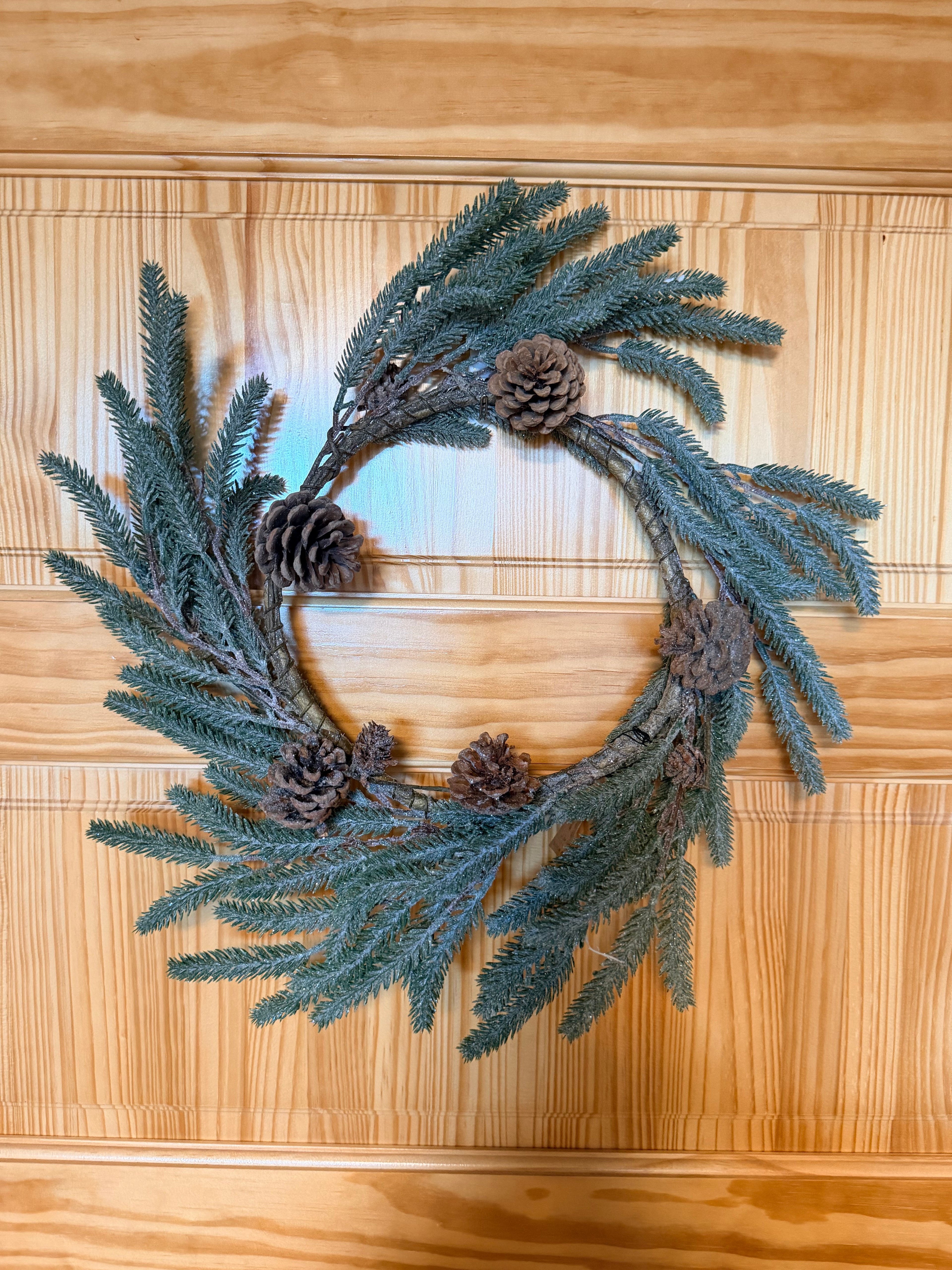 Glitter Faux Wreath with Pinecones