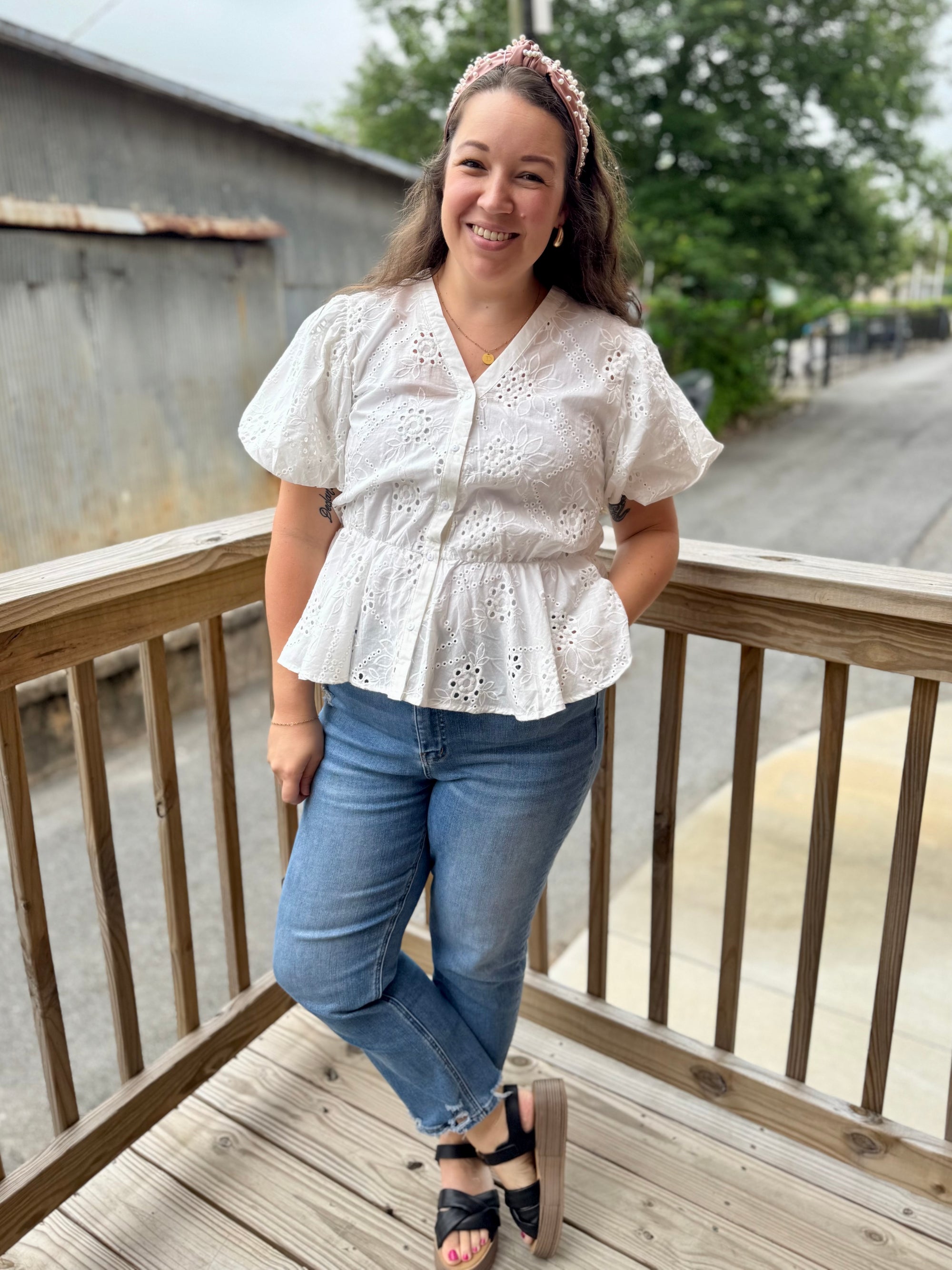 Erin Eyelet Peplum Blouse