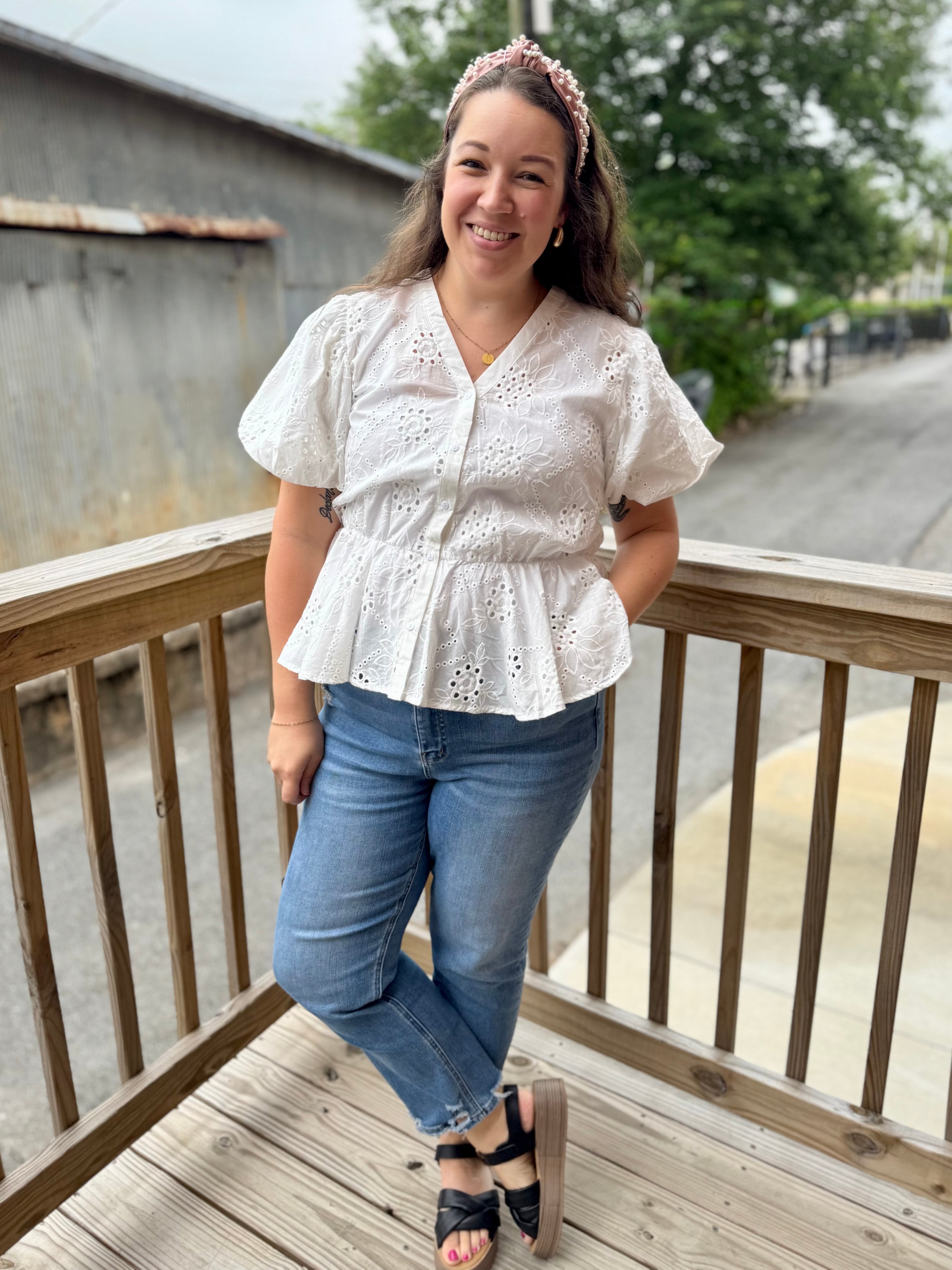 Erin Eyelet Peplum Blouse