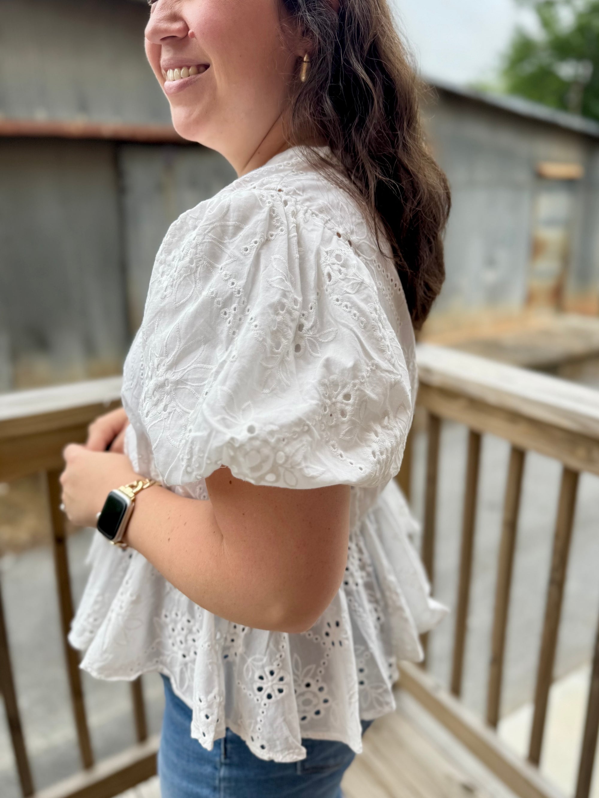 Erin Eyelet Peplum Blouse