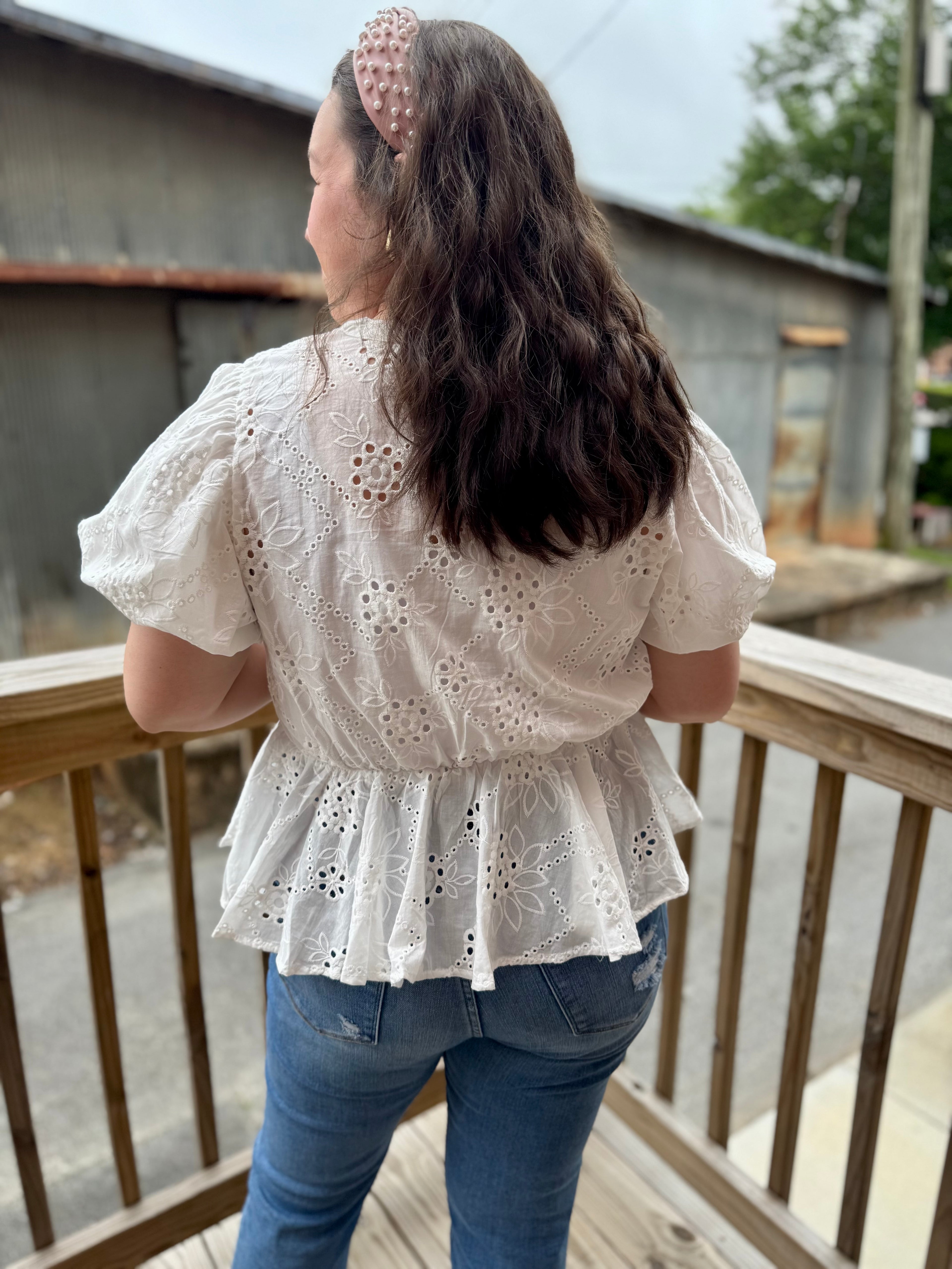 Erin Eyelet Peplum Blouse