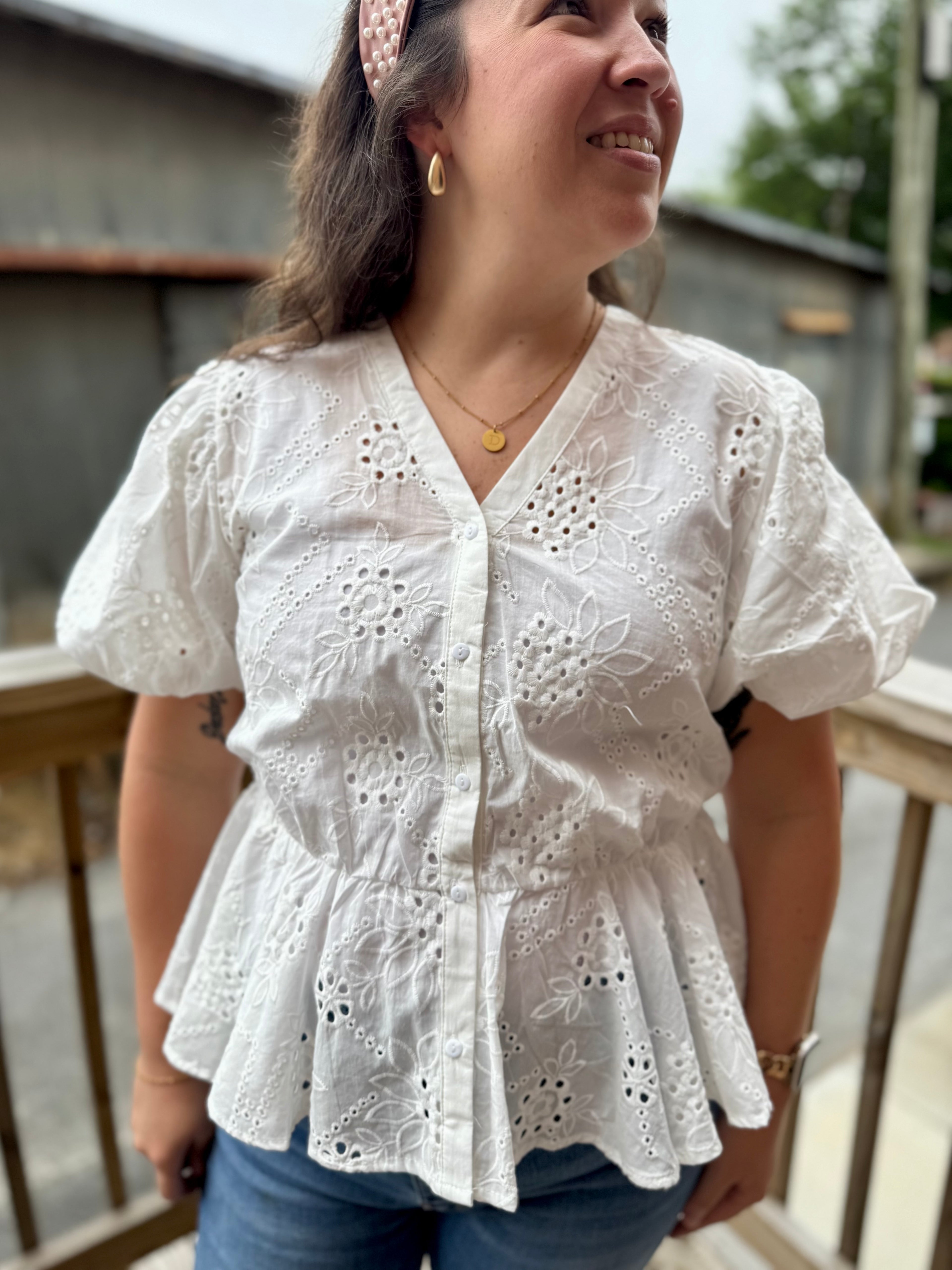 Erin Eyelet Peplum Blouse