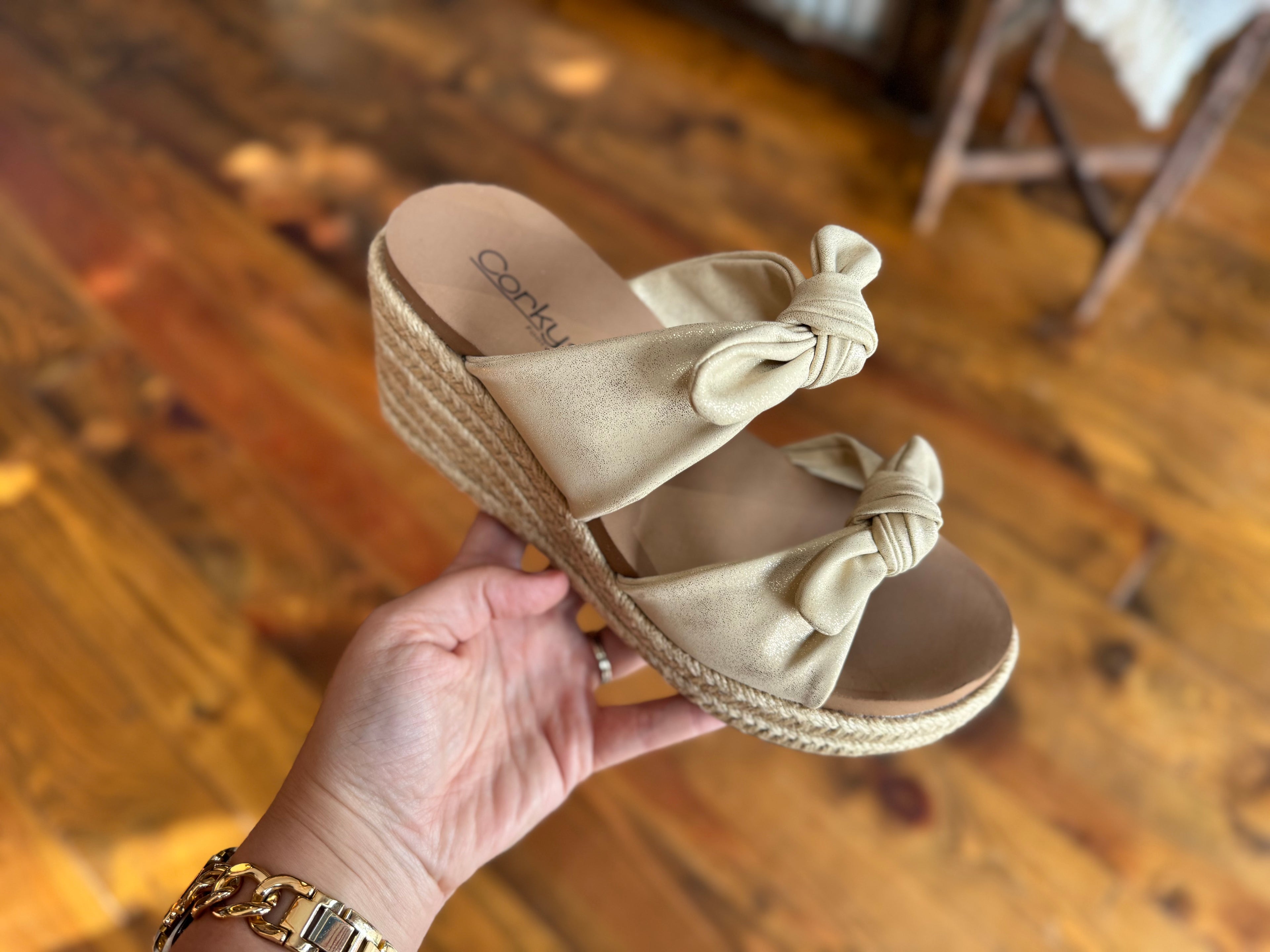 Corkys Tie the Knot Wedges - Gold Metallic