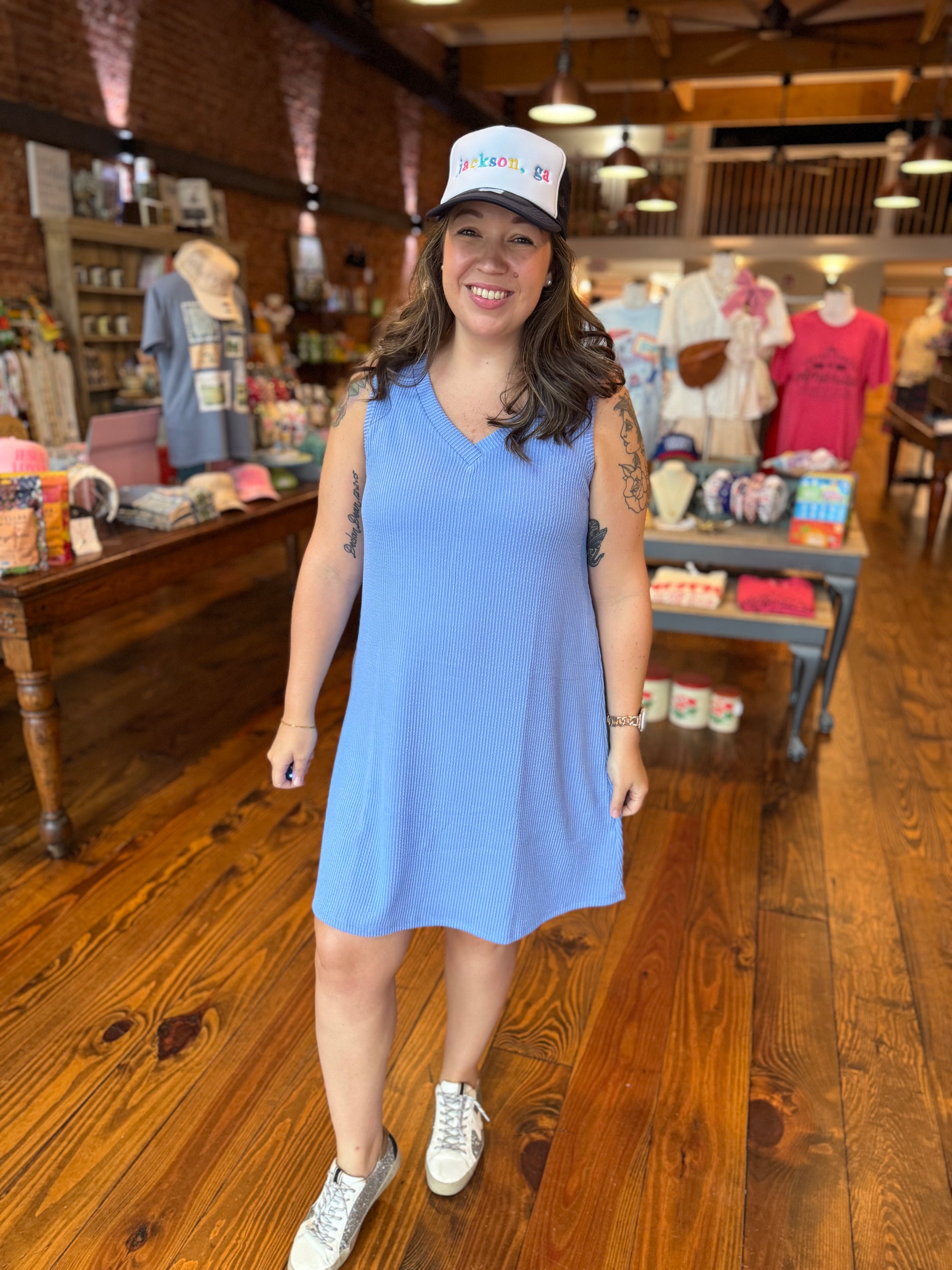 Ronnie Ribbed V-Neck Dress - Periwinkle