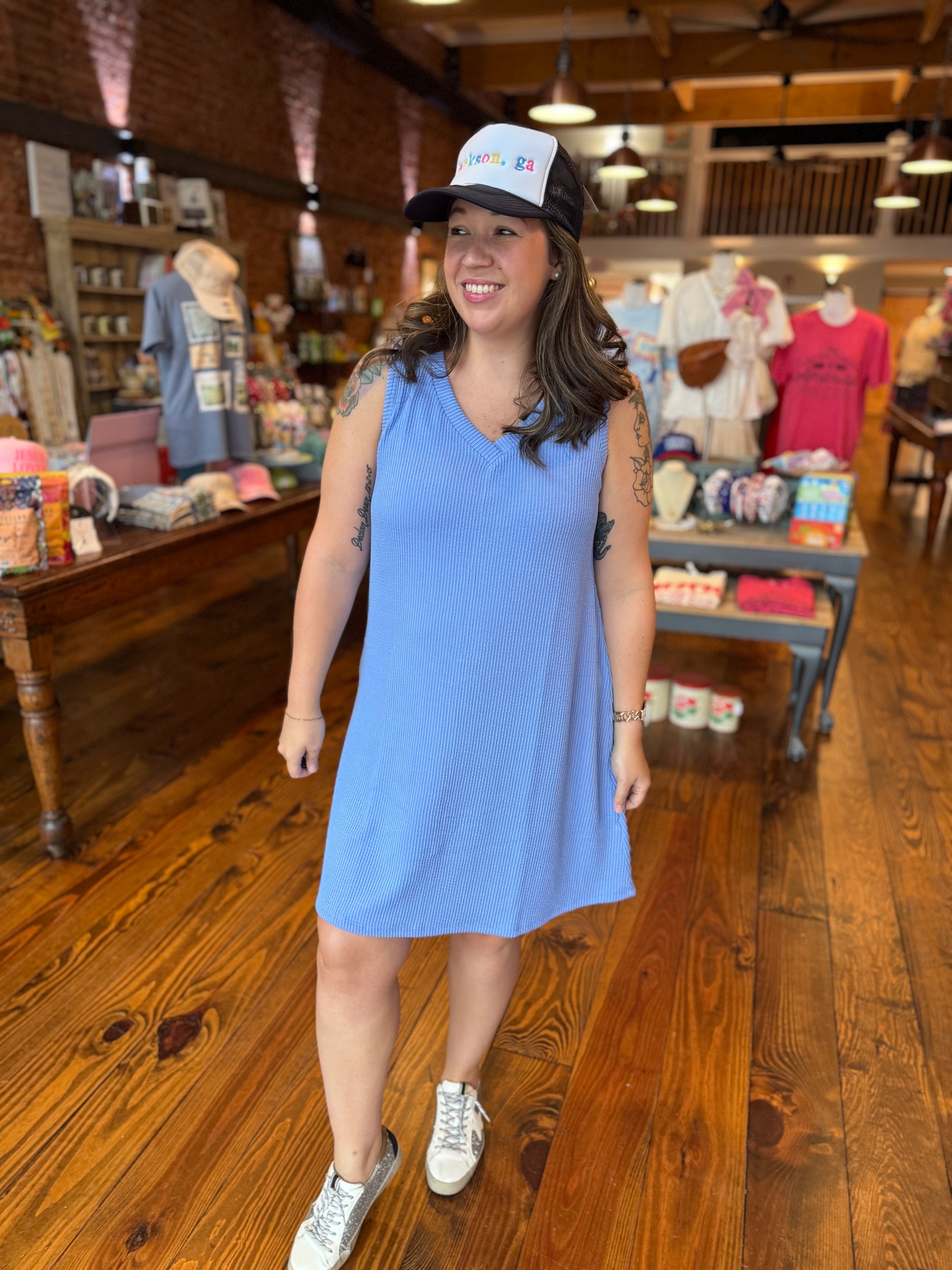 Ronnie Ribbed V-Neck Dress - Periwinkle