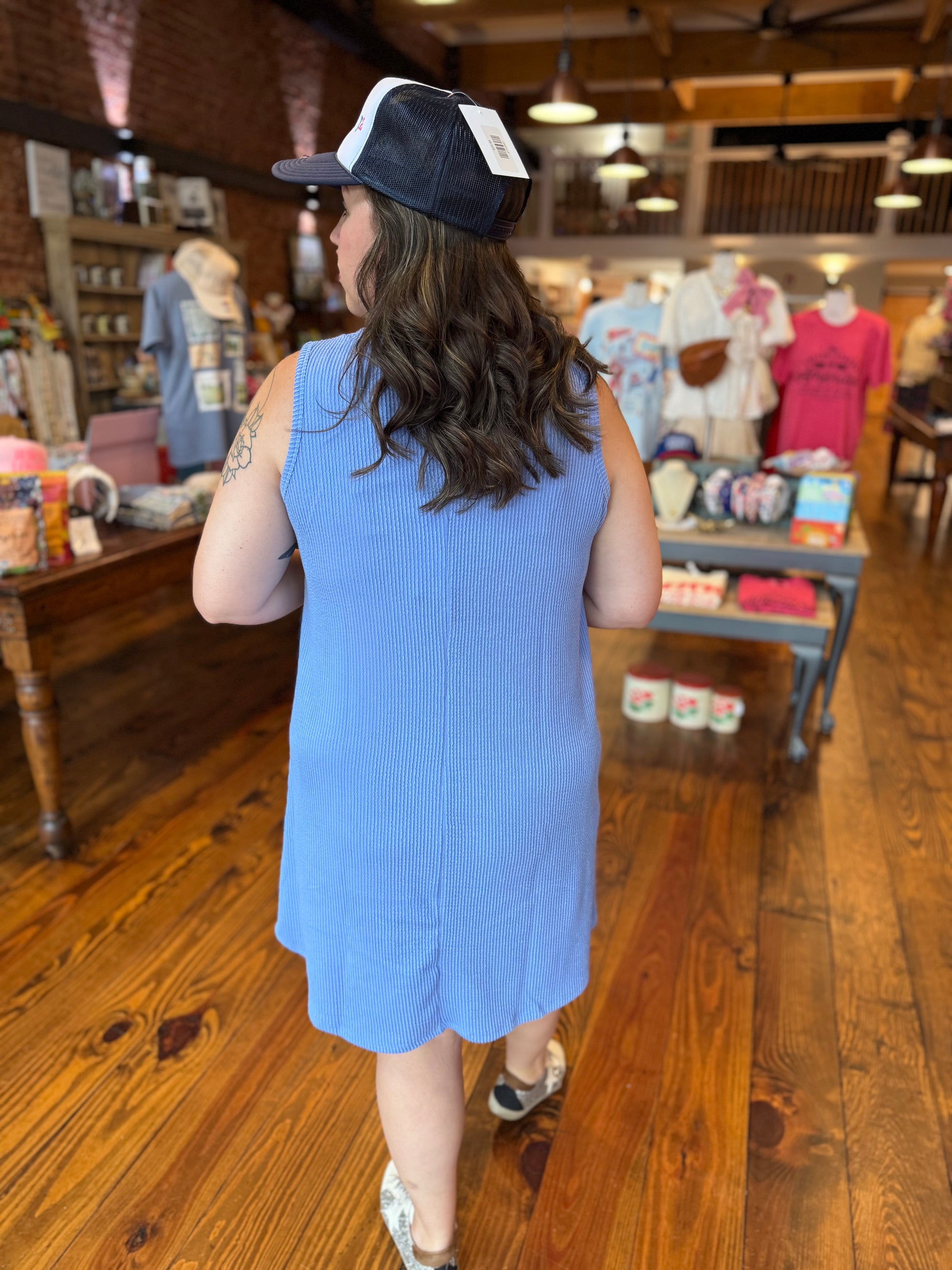 Ronnie Ribbed V-Neck Dress - Periwinkle