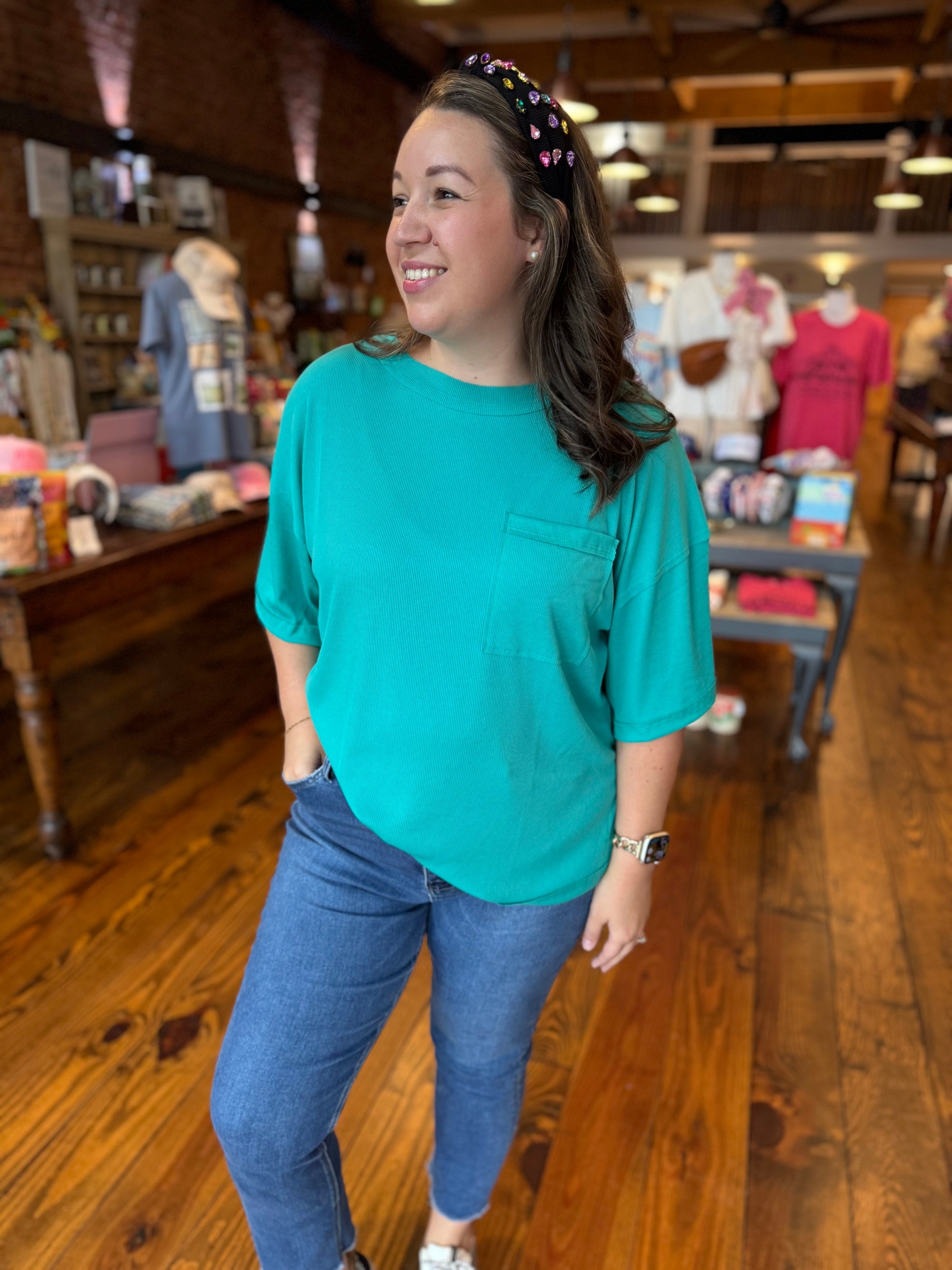 Ross Ribbed Boyfriend Tee - Emerald