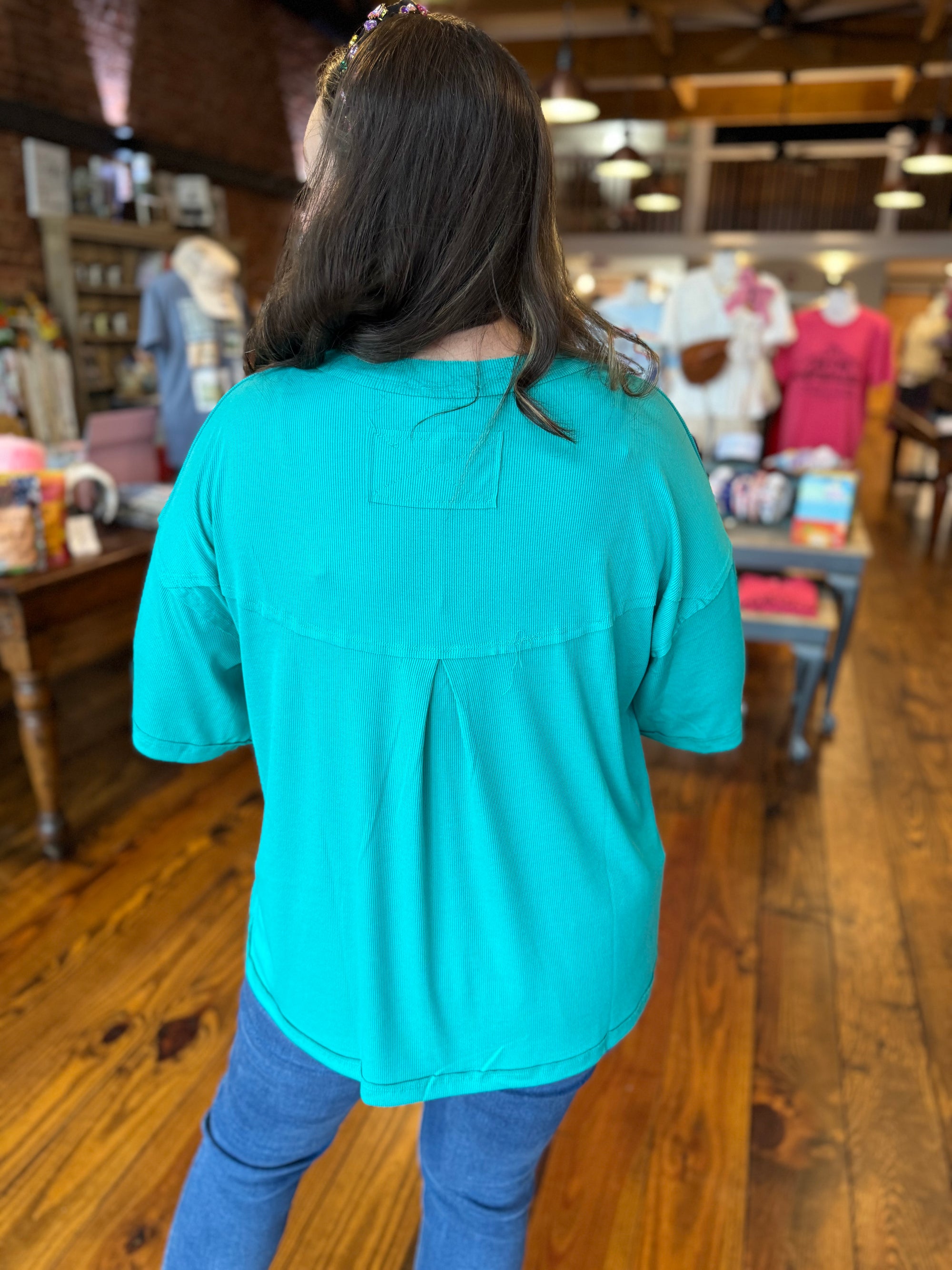 Ross Ribbed Boyfriend Tee - Emerald