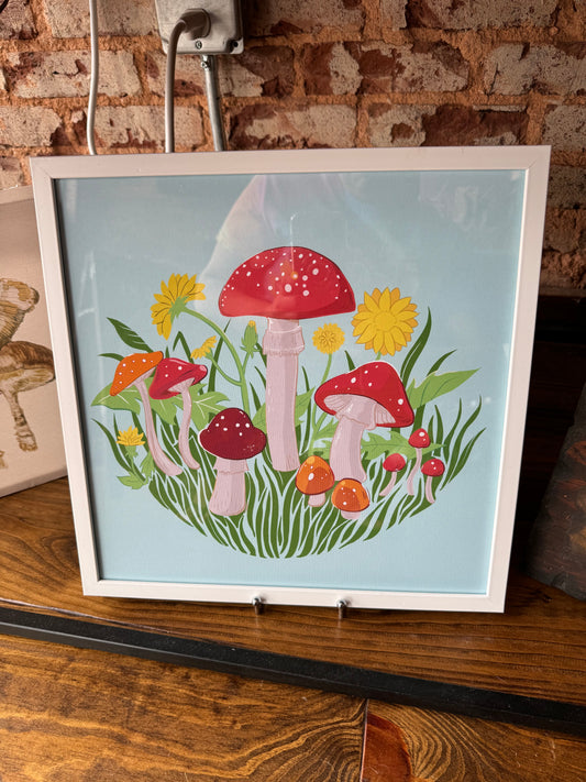 Dandelions & Mushrooms Framed Art (14x14)