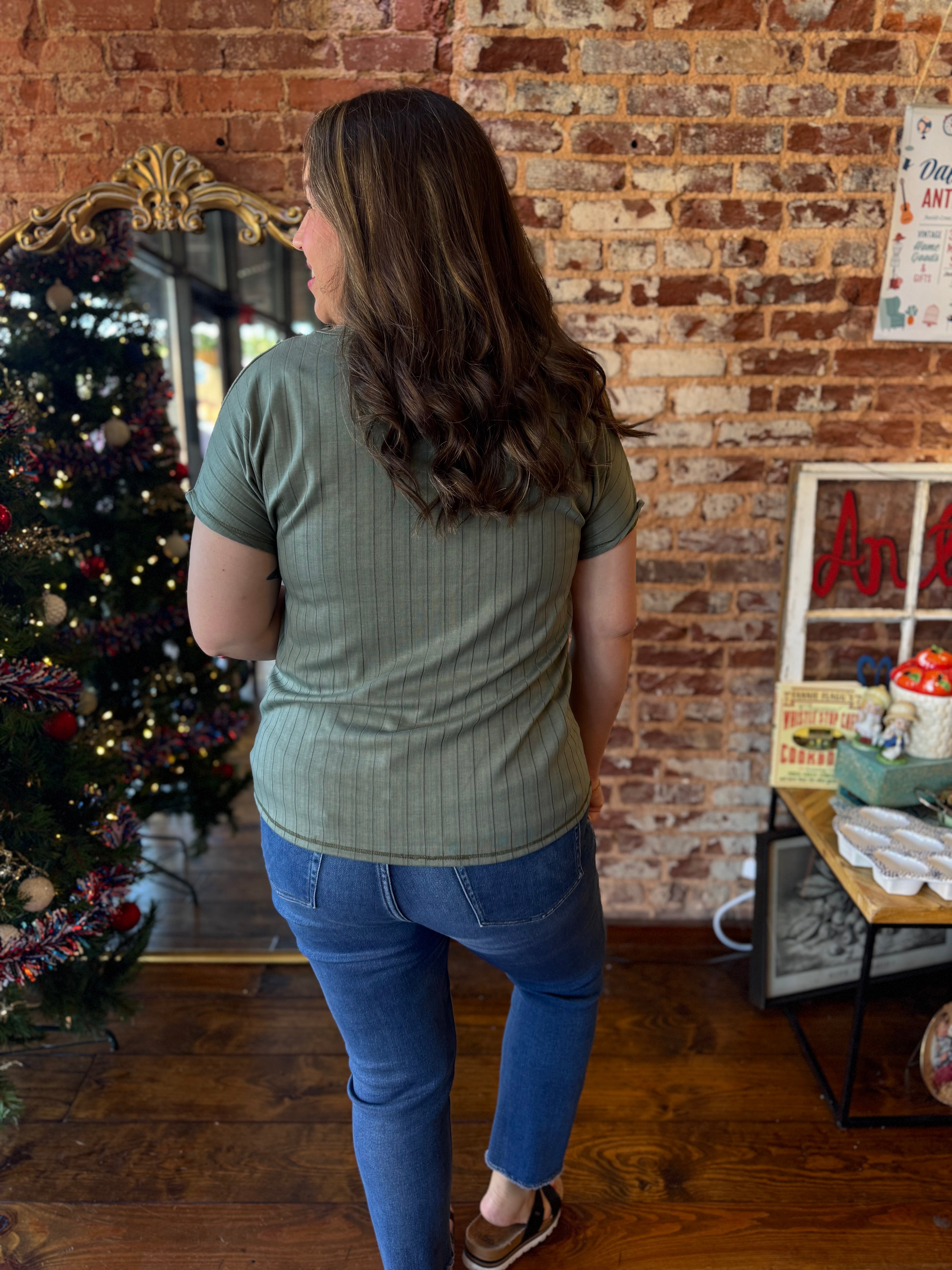 Tristan Ribbed Knit Top in Dark Sage