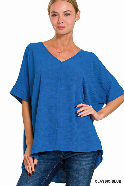 Simple Woven V-neck Top - 4 Colors