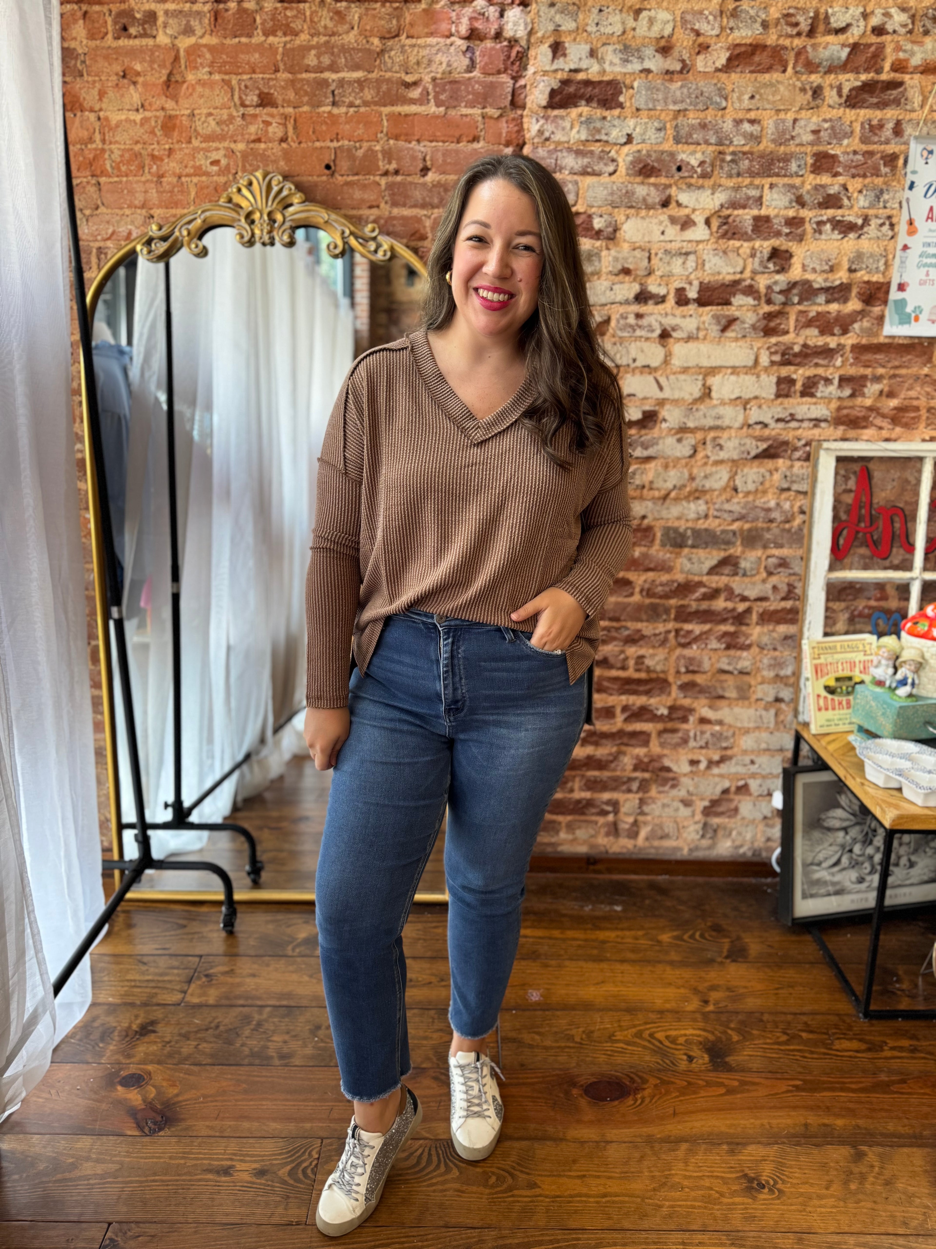 Simple Long Sleeve Ribbed Knit Top - Fall Doorbuster