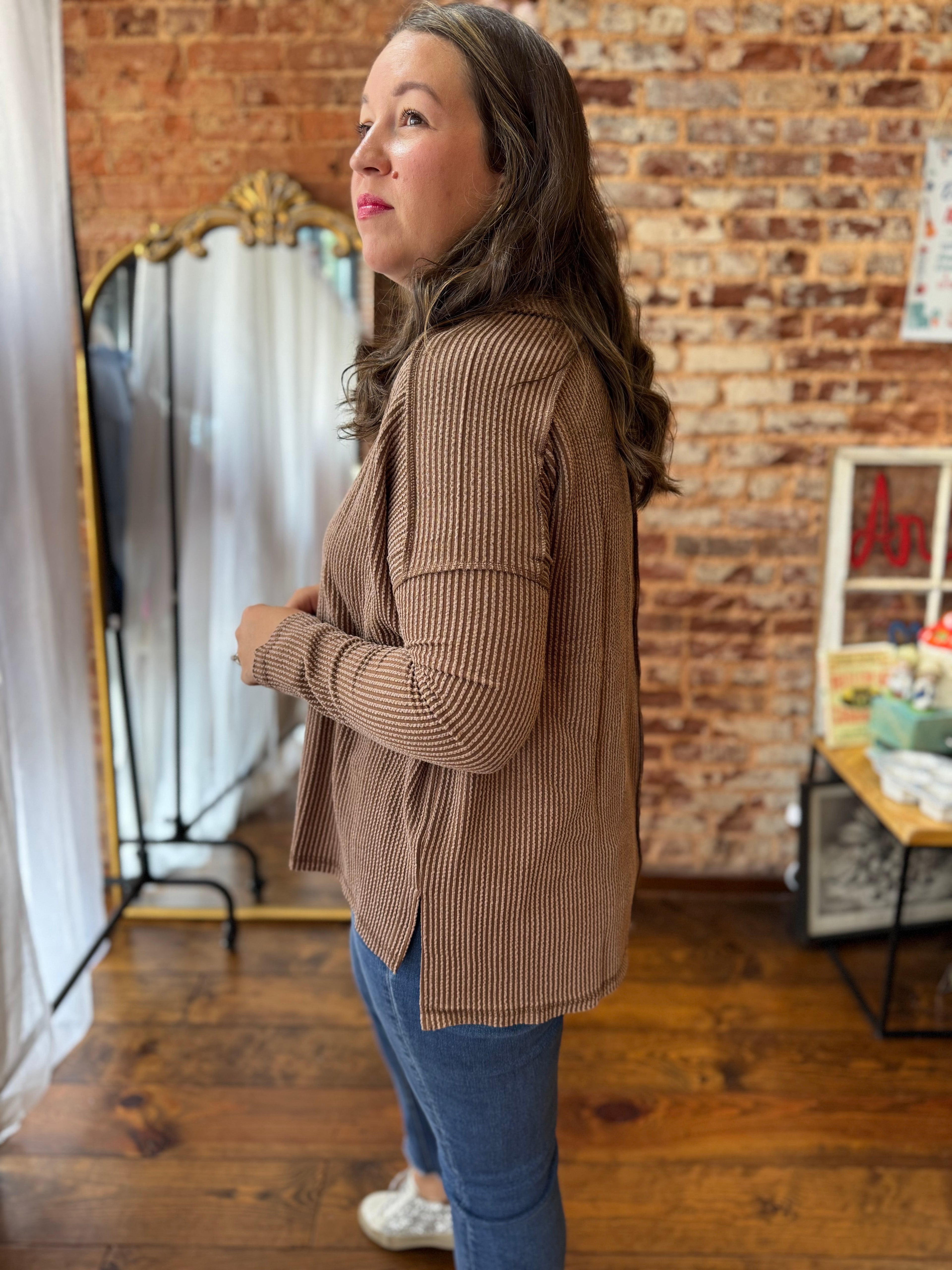 Simple Long Sleeve Ribbed Knit Top - Fall Doorbuster