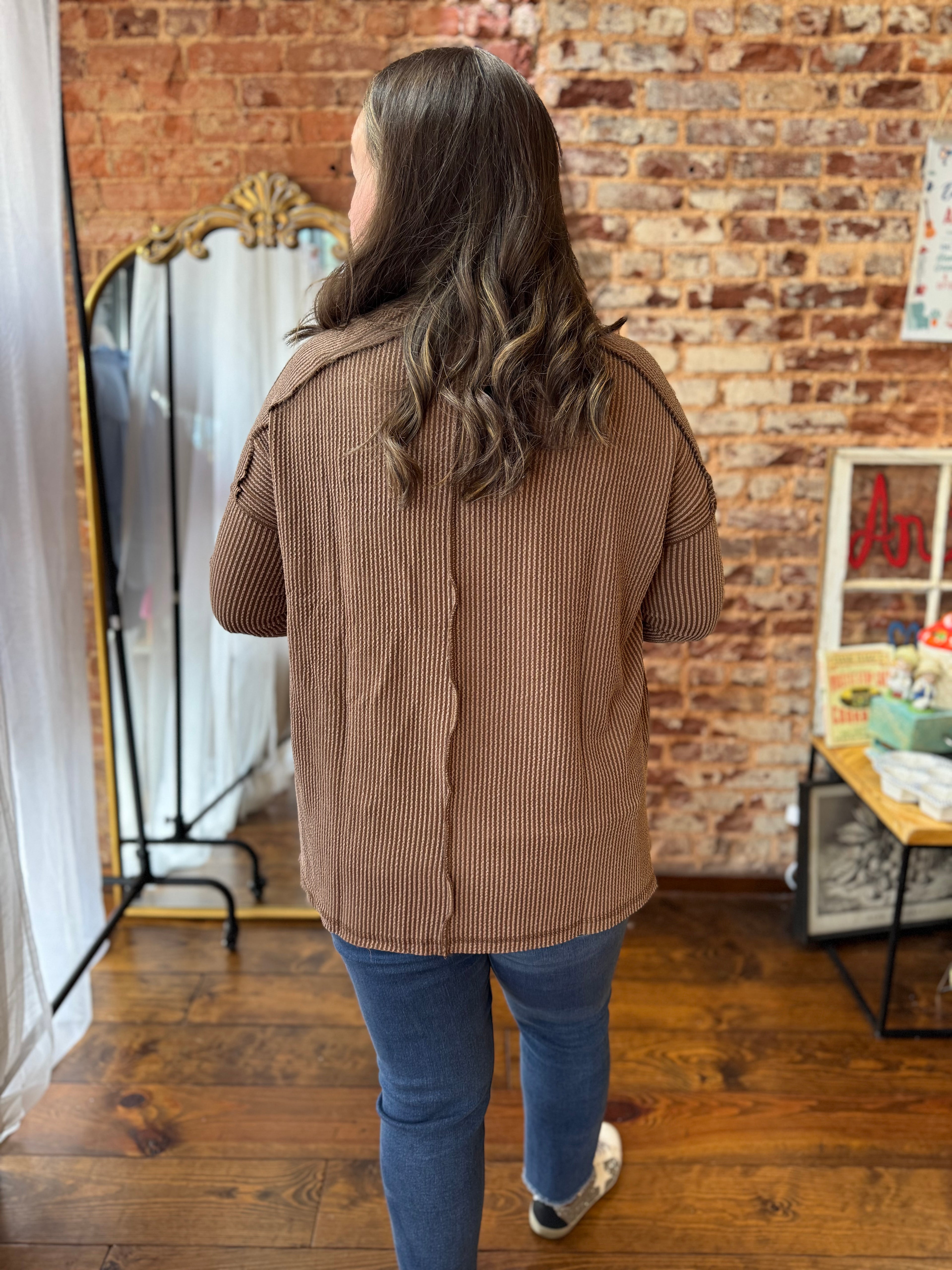 Simple Long Sleeve Ribbed Knit Top - Fall Doorbuster