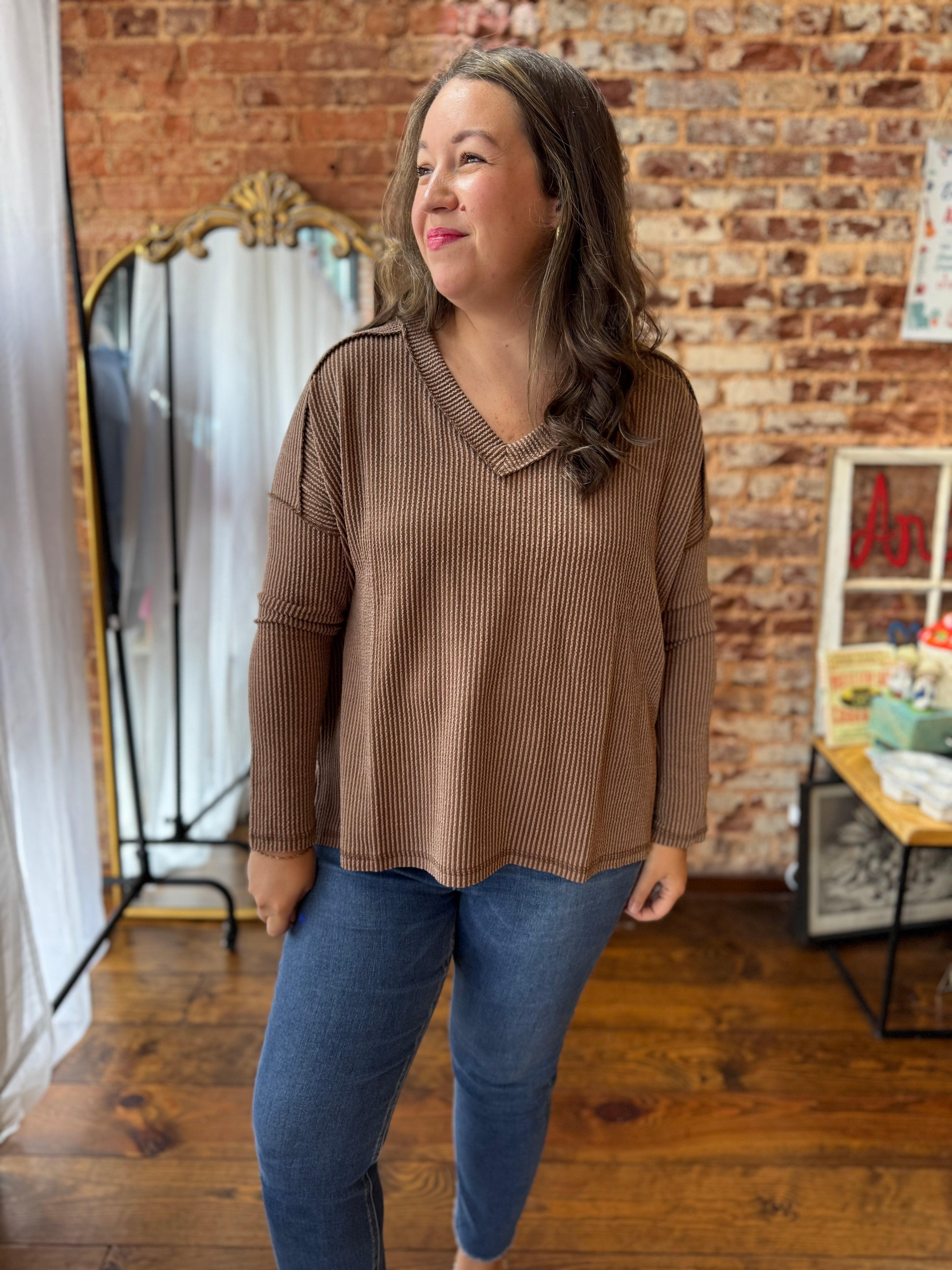 Simple Long Sleeve Ribbed Knit Top - Fall Doorbuster
