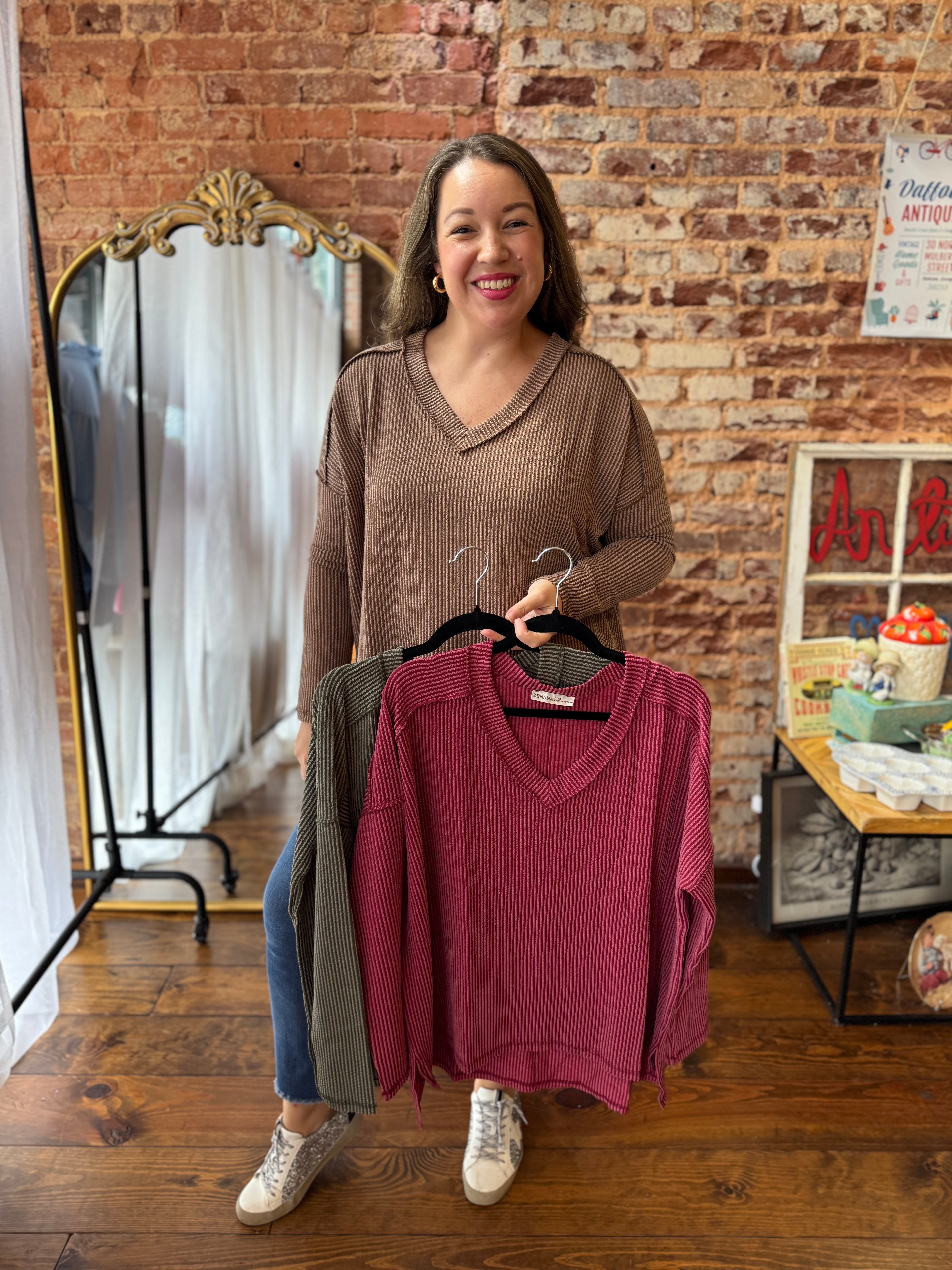 Simple Long Sleeve Ribbed Knit Top - Fall Doorbuster