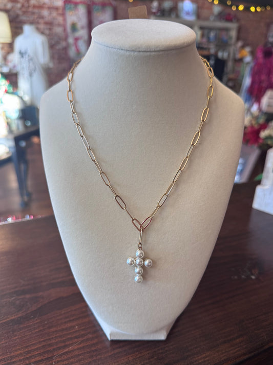 Reversible Pearl Cross Necklace