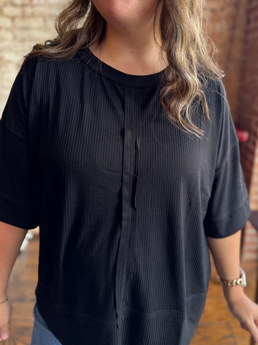 Simple Oversized Ribbed Knit Top in Black