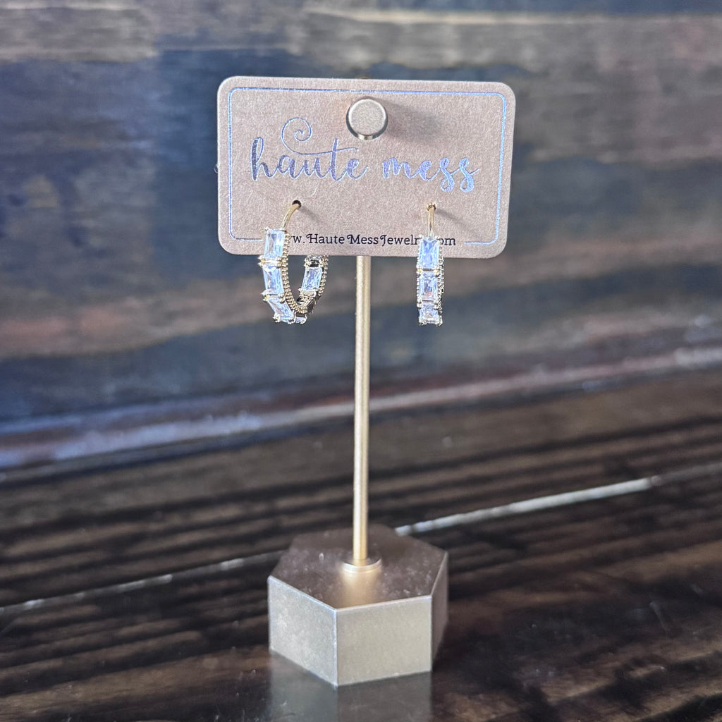 Medium Huggies with CZ Baguette Earrings