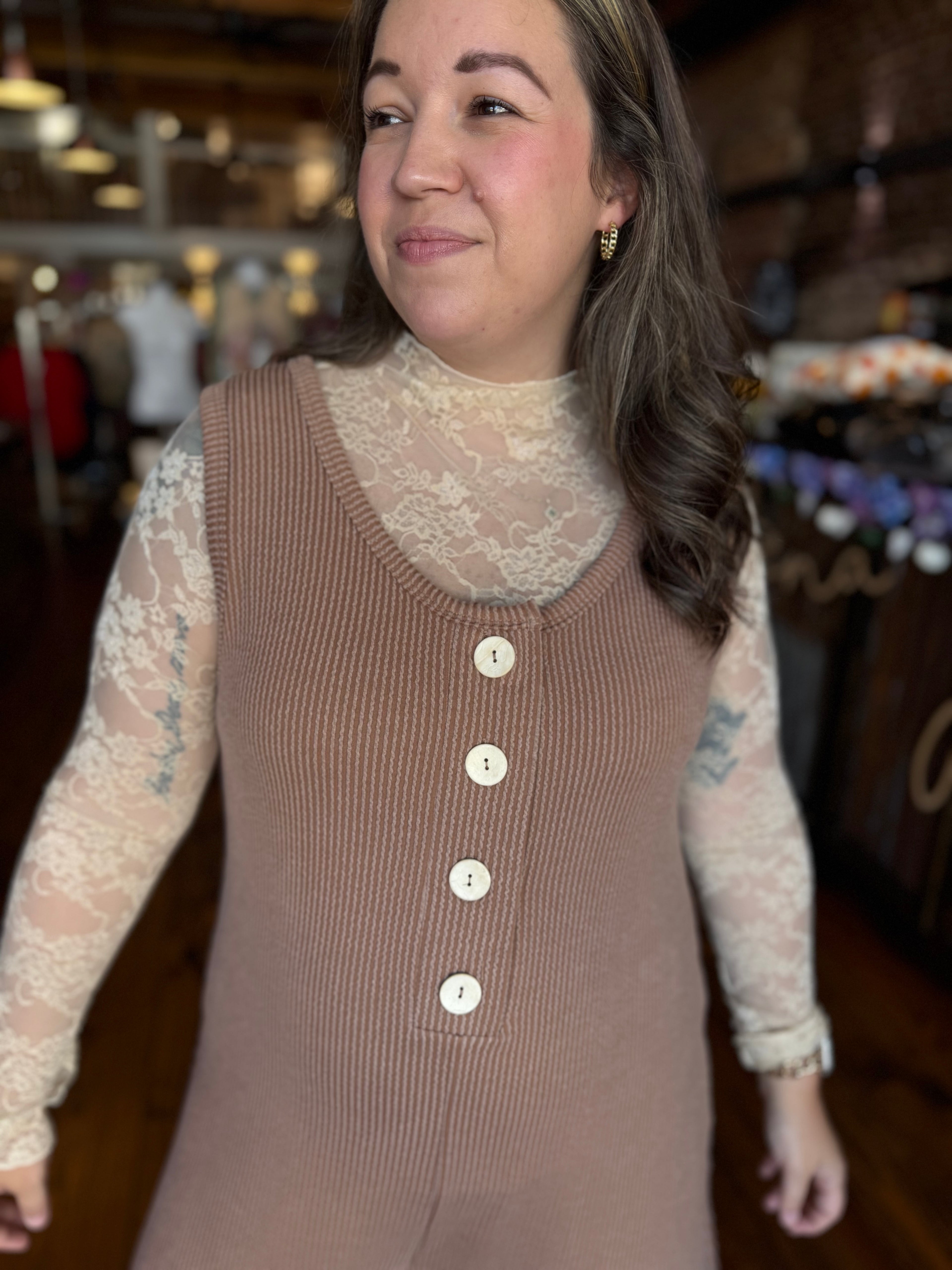Tansy Sheer Mesh Top in Tan