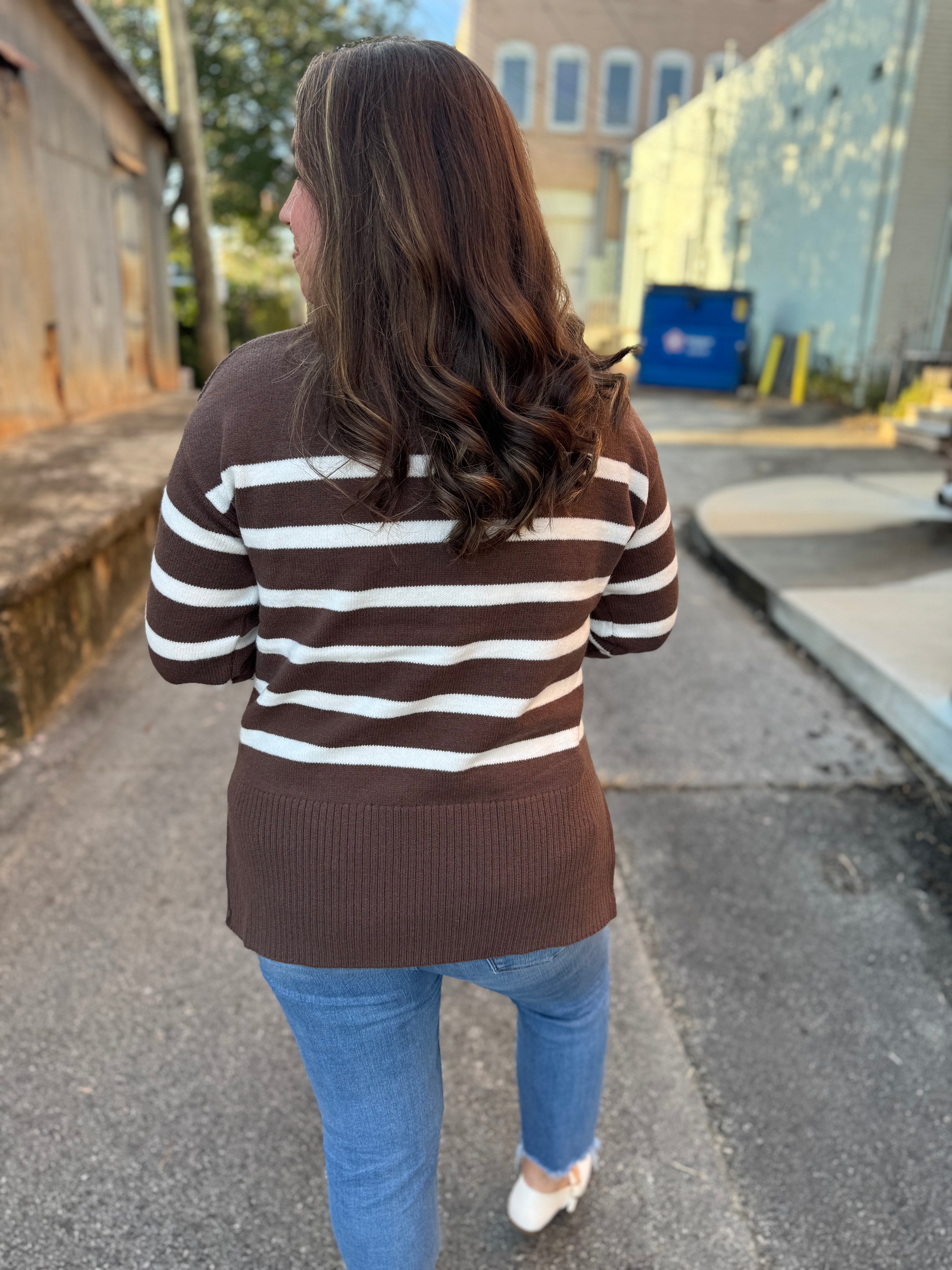 Simple Striped Sweater in Brown