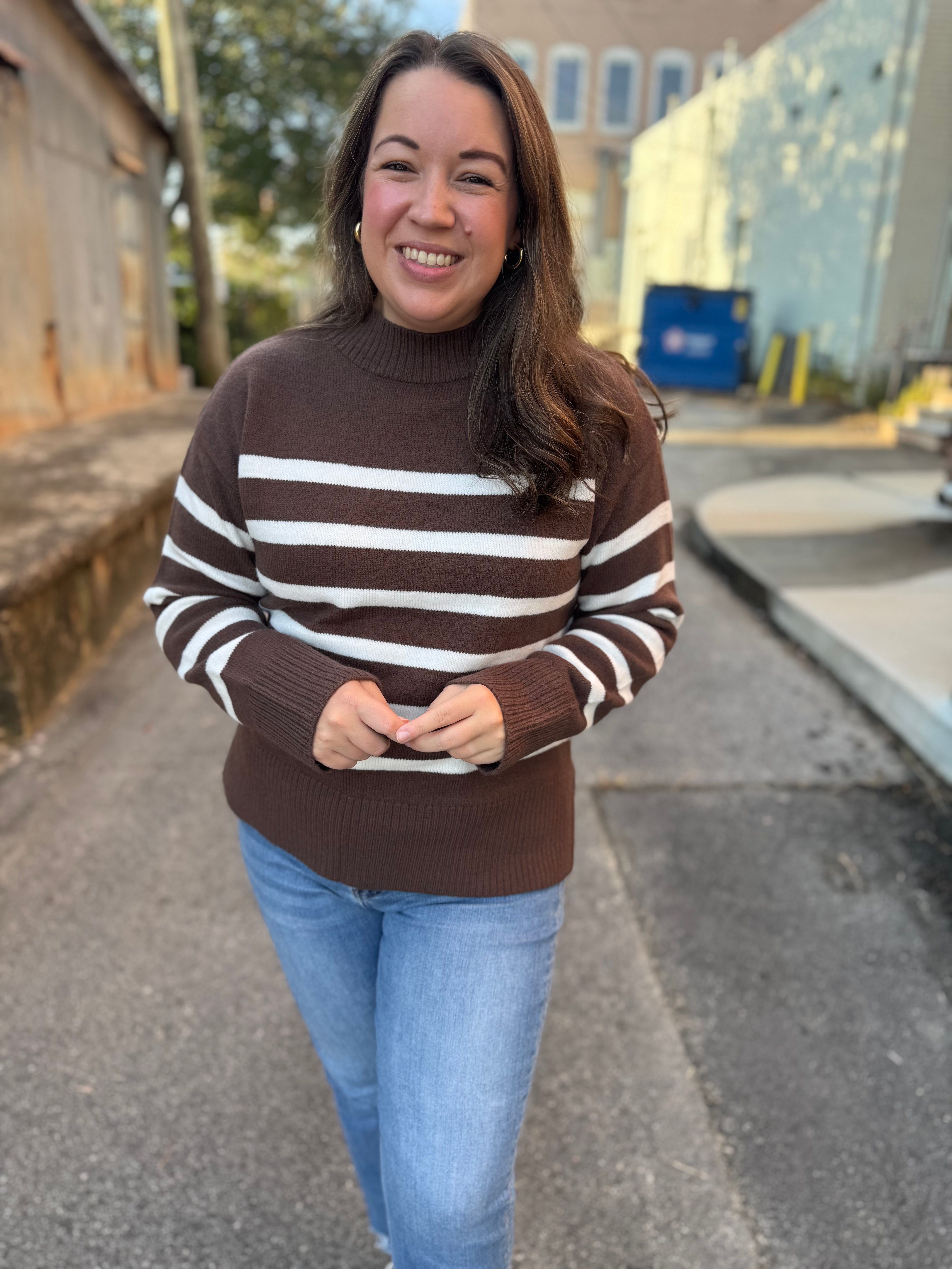 Simple Striped Sweater in Brown