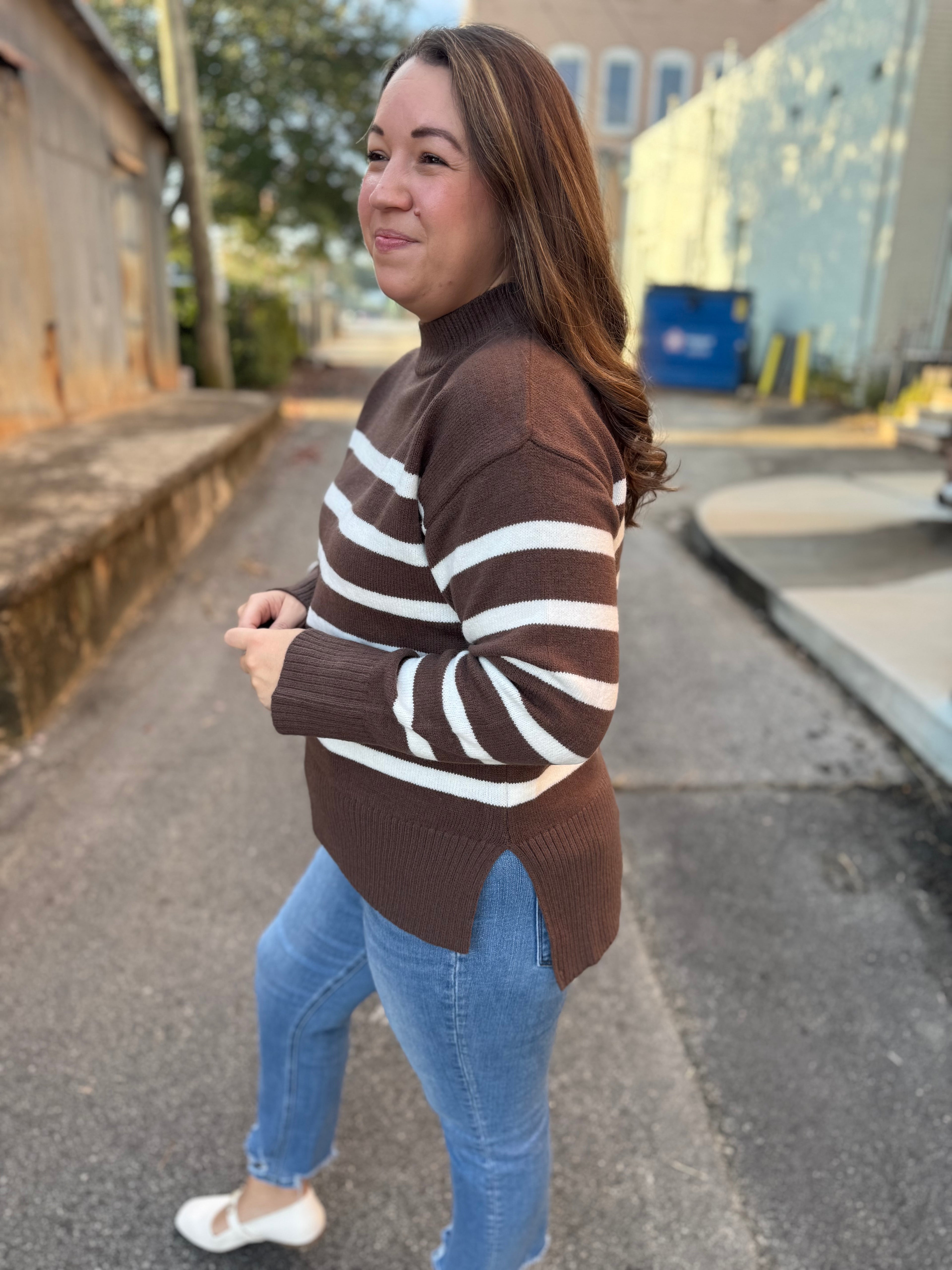 Simple Striped Sweater in Brown