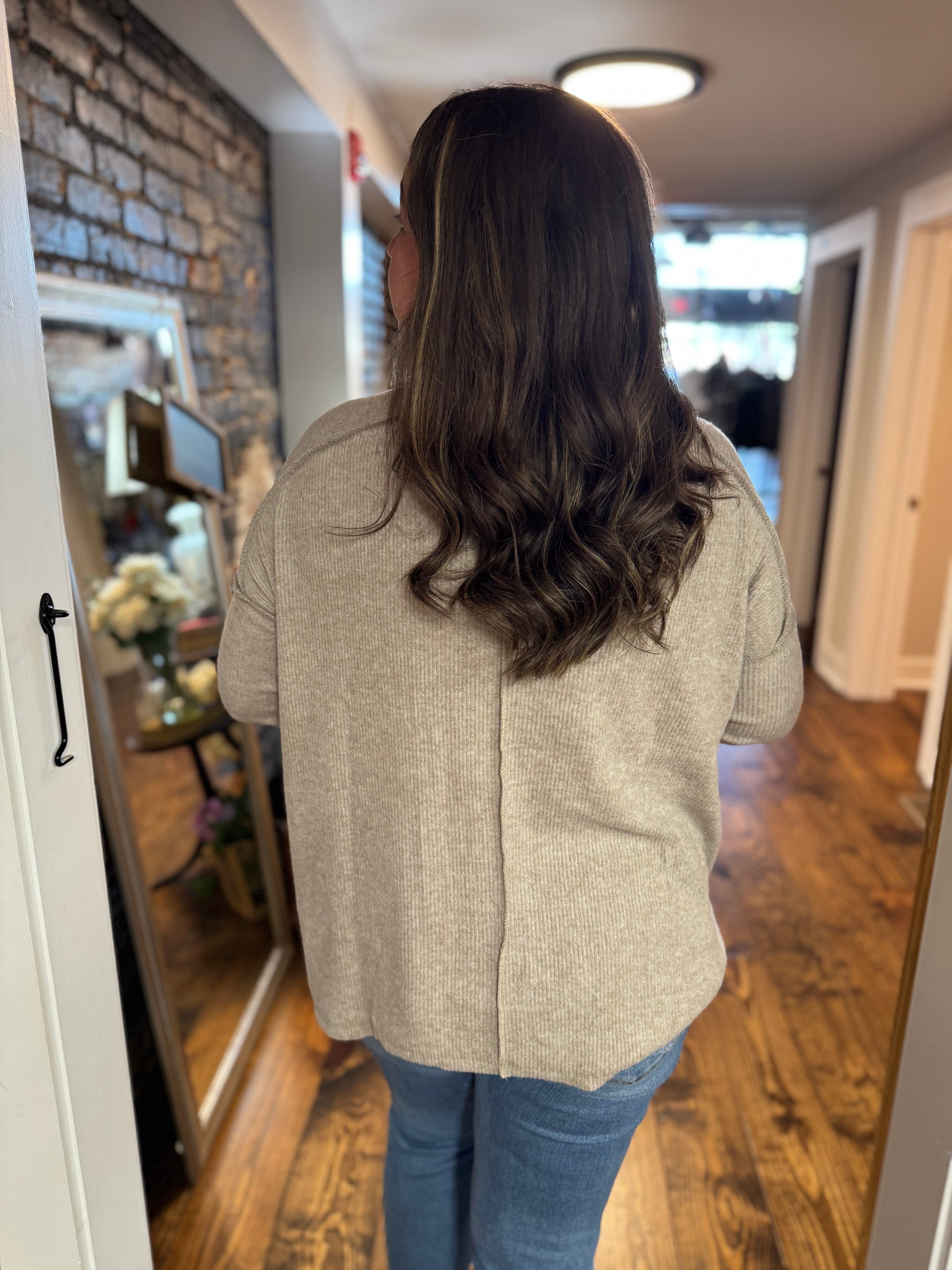 Simple Oversized Ribbed Hacci Top in Beige