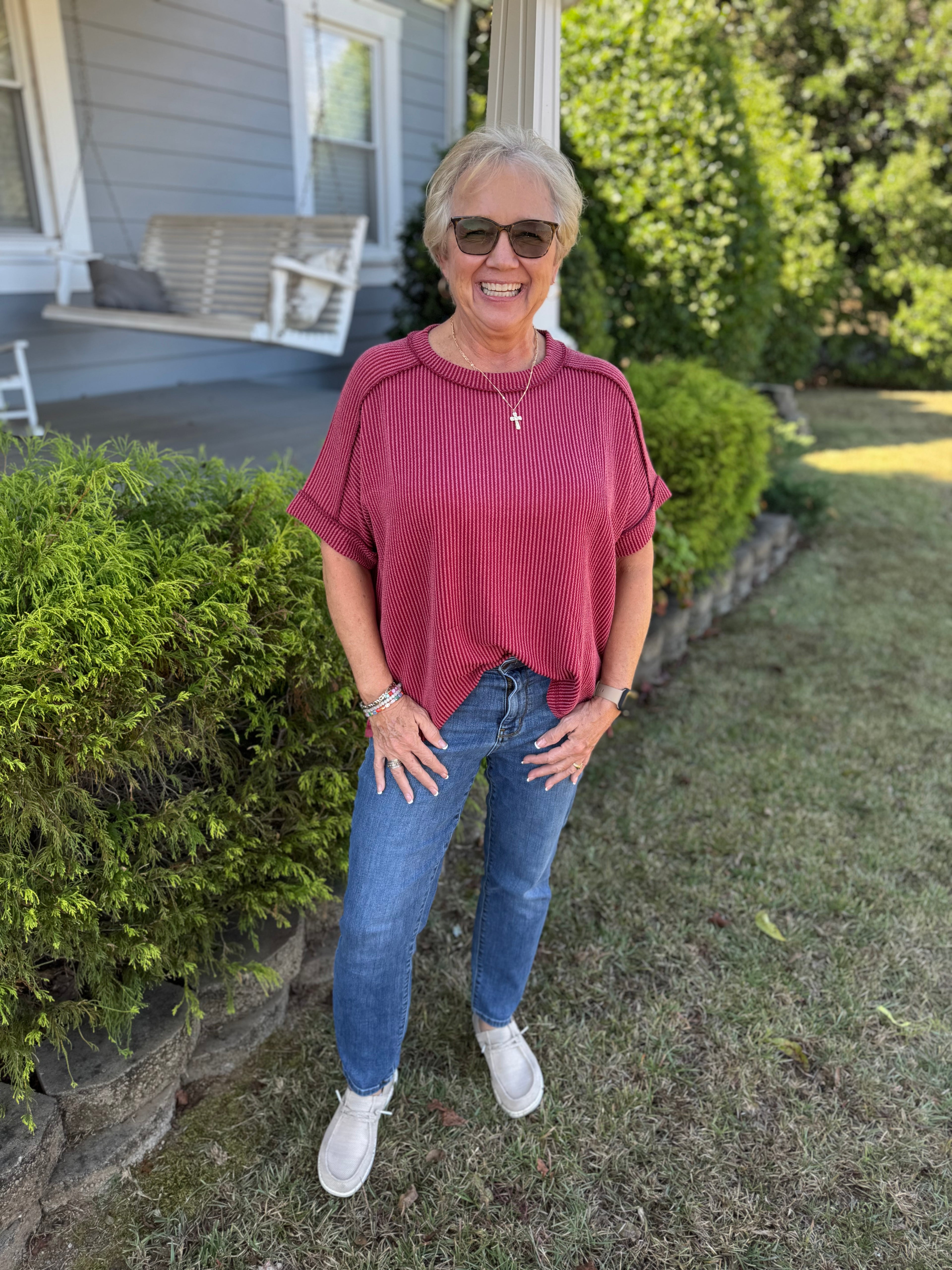 Sunny Ribbed Knit Top in Burgundy